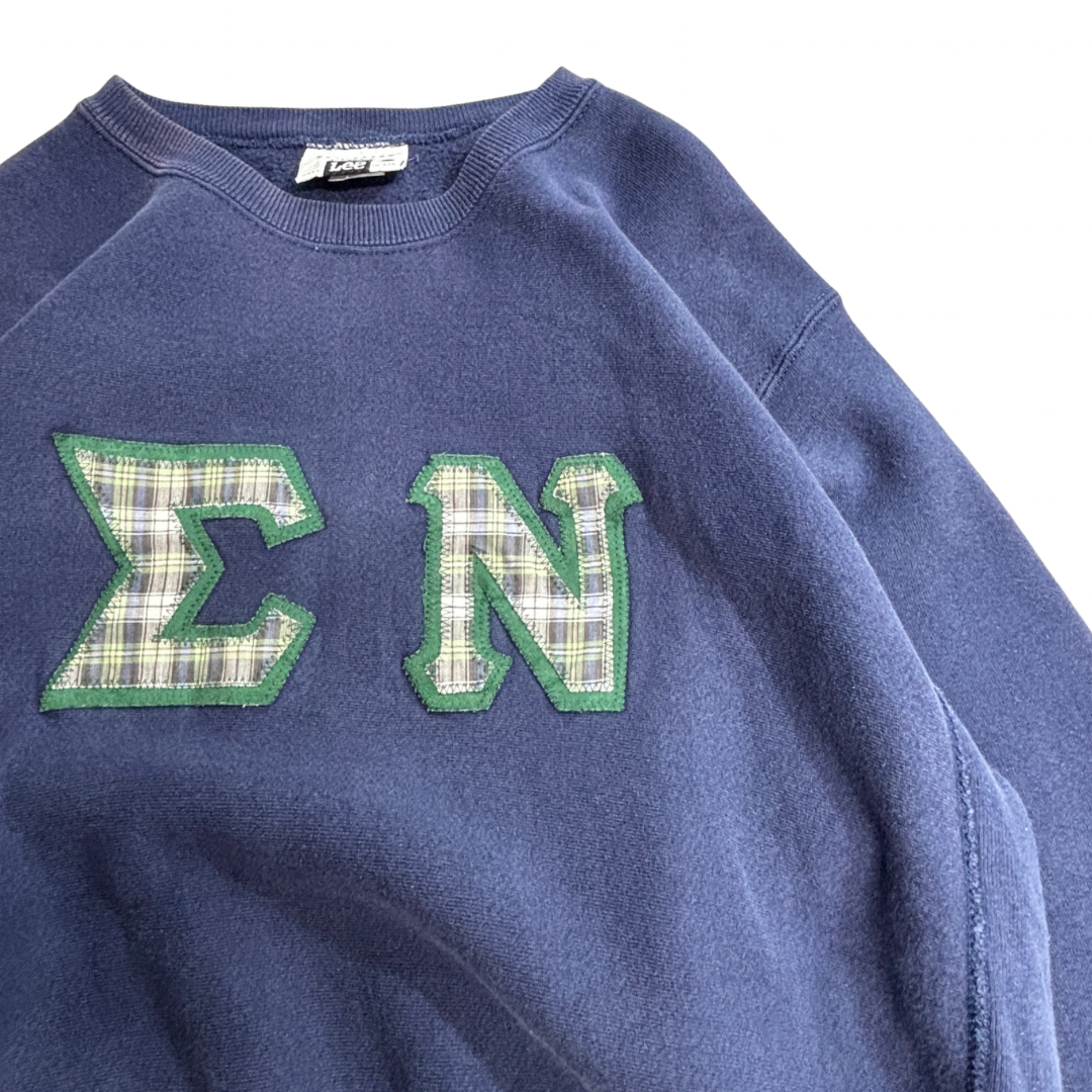 【Lee 95 COTTON ΣN チェックワッペン スウェット】USA製 L ネイビー 古着/9-9