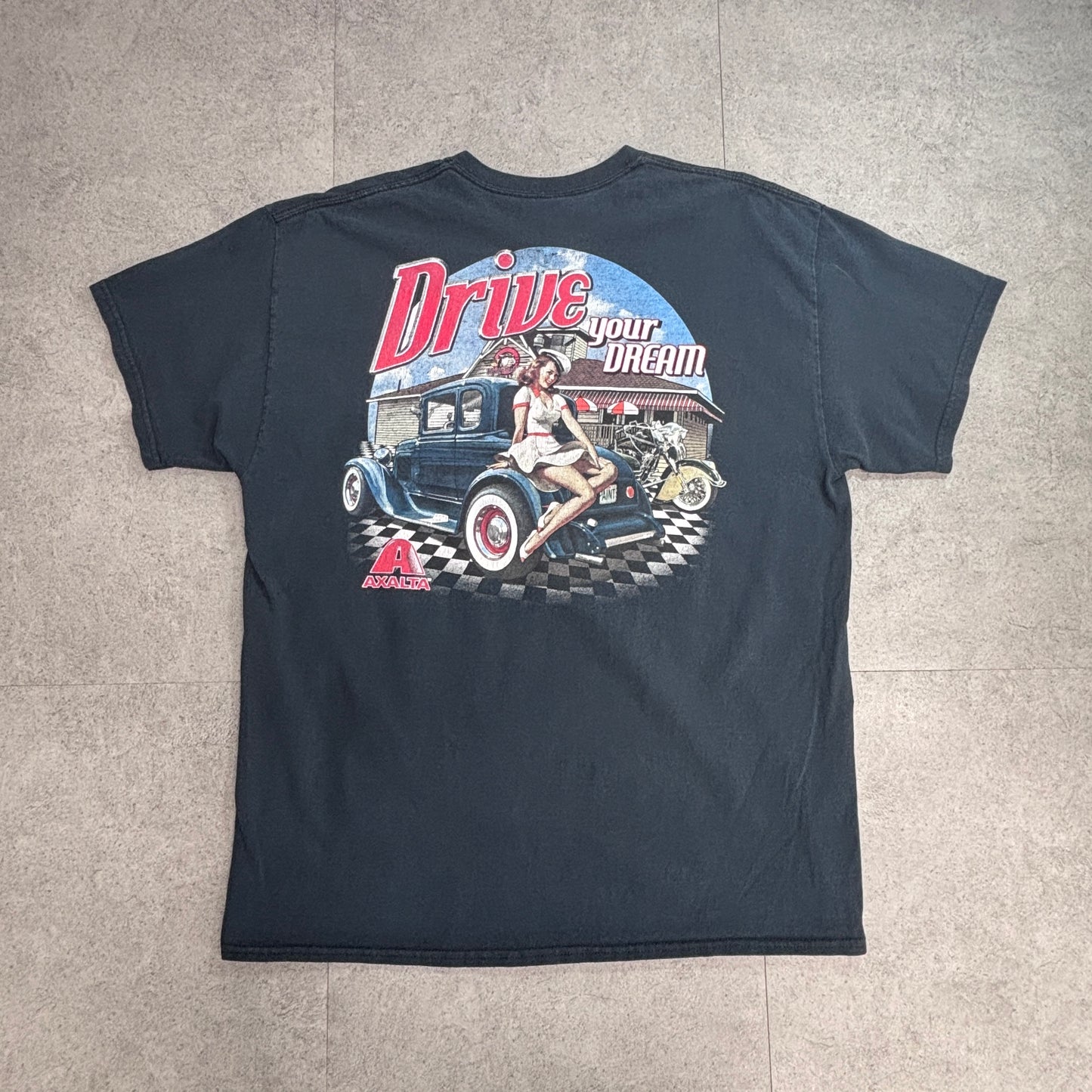 AXALTA Drive Your Dream バックプリントTシャツ ギルダン XL ブラック 企業T ホットロッド ピンナップガール/7-50