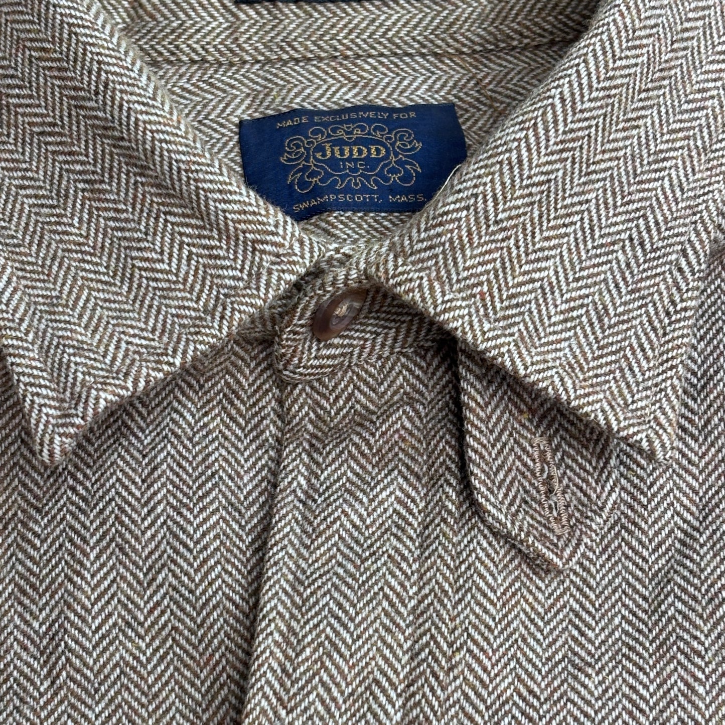 【JUDD INC. ヘリンボーン ウールシャツ】Imported Fabric エルボーパッチ ブラウン L/8-73