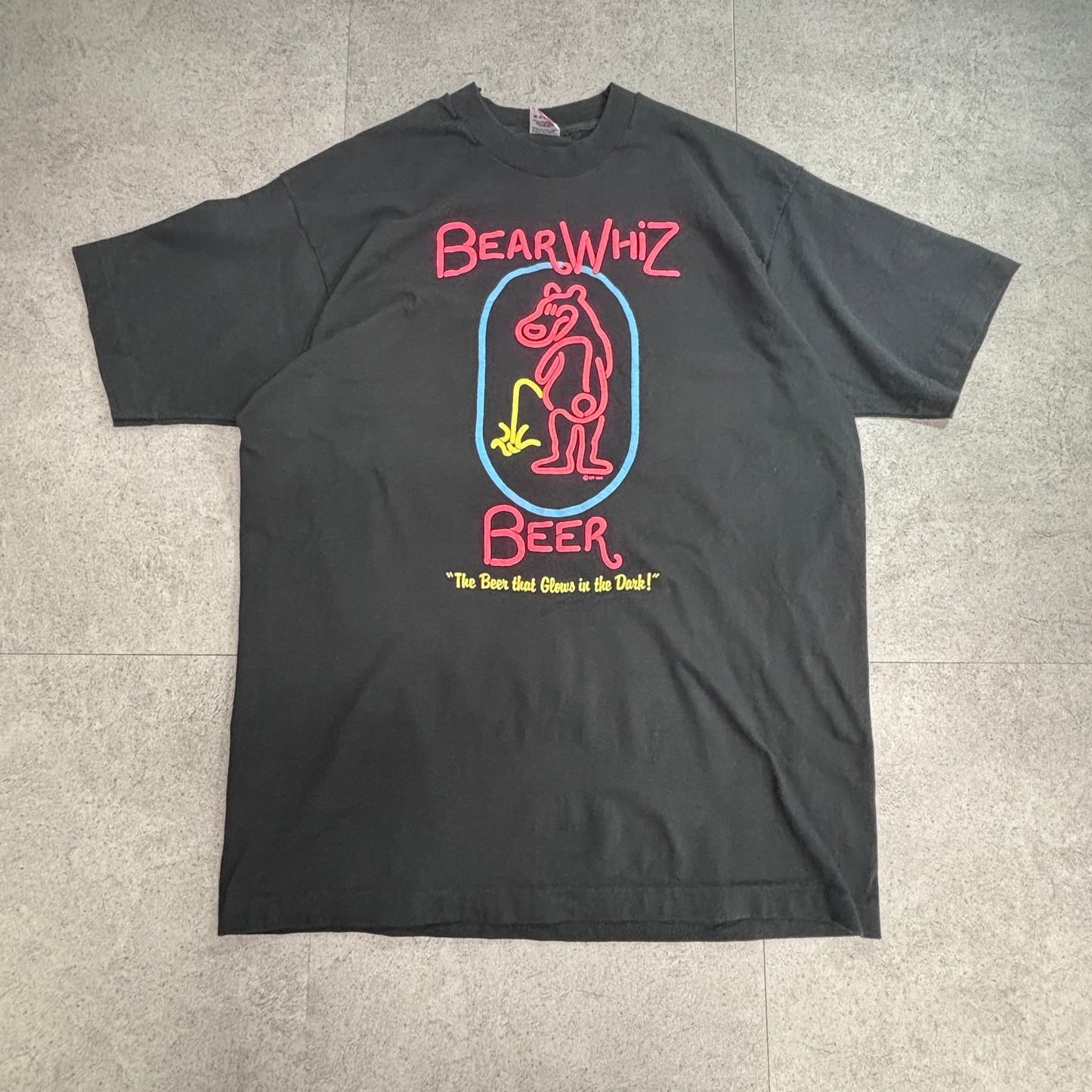 【90s USA製 BEAR WHIZ BEER 発泡プリントTシャツ】FRUIT OF THE LOOM / Bear Whiz Beer / 1988コピーライト / USA製/7-70