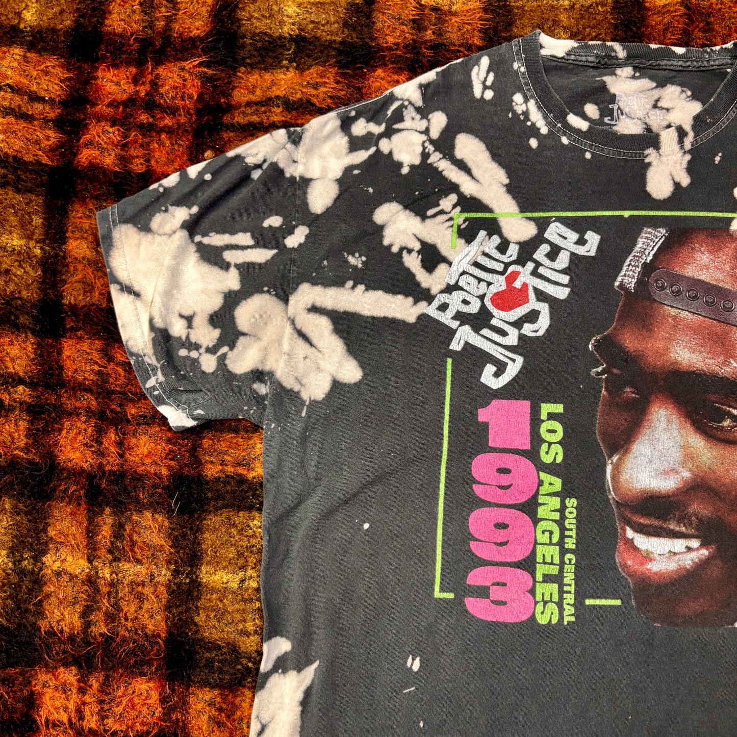 【2PAC × POETIC JUSTICE】ヴィンテージ加工 ヒップホップTシャツ｜90s ストリート系 タイダイデザイン