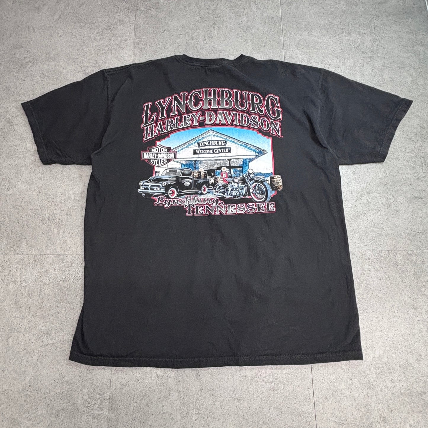 【HARLEY-DAVIDSON Lynchburg Tennessee 両面プリントTシャツ】2013年 XL ブラック USAディーラーTシャツ/8-43