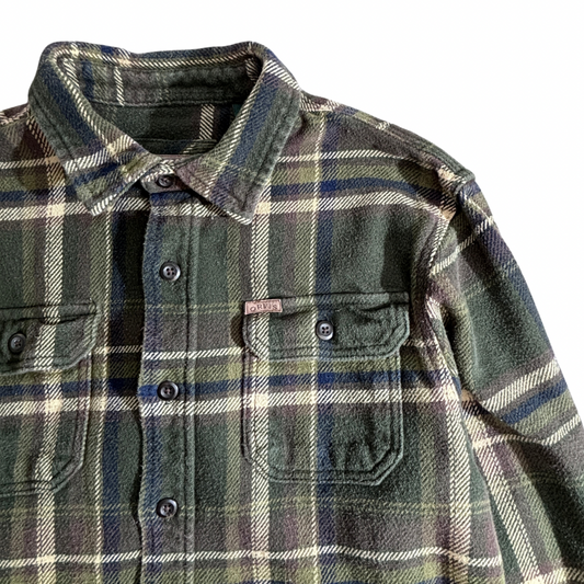 【ORVIS チェックネルシャツ M】グリーン系 ヘビーコットン 長袖/2-88