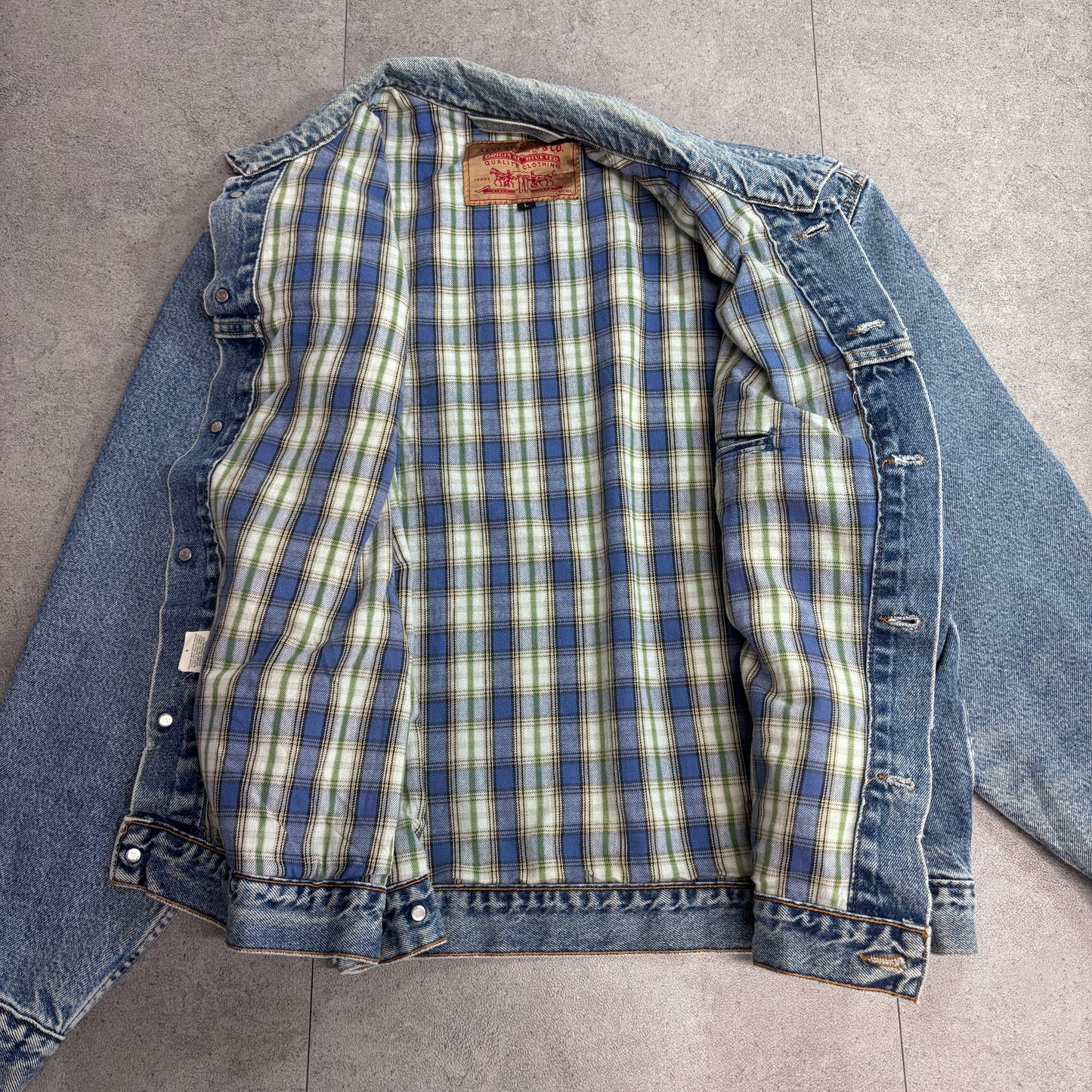 Levi’s USA製 チェックライナー 中綿デニムジャケット LARGE ブルーデニム ブランケットライナー/4-1