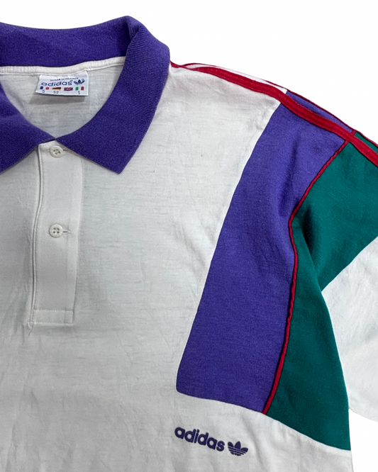 adidas アディダス 90s フランス製 ポロシャツ 半袖 切替デザイン ホワイト パープル グリーン/4-39