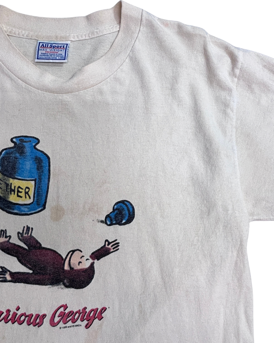 Curious George 1995 プリントTシャツ】おさるのジョージ All Sport ボディ USA生地 メキシコ製 90s 古着/5-4
