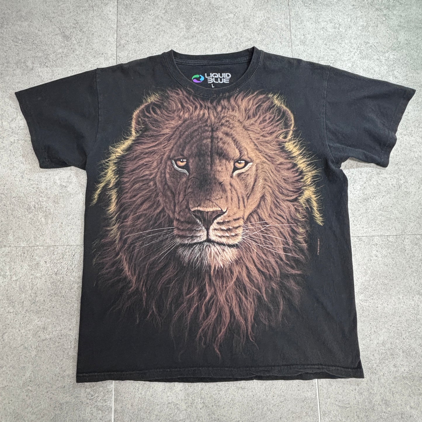 1998 LIQUID BLUE ライオン アニマルプリントTシャツ USA企画 ブラック L｜両面プリント/3-40