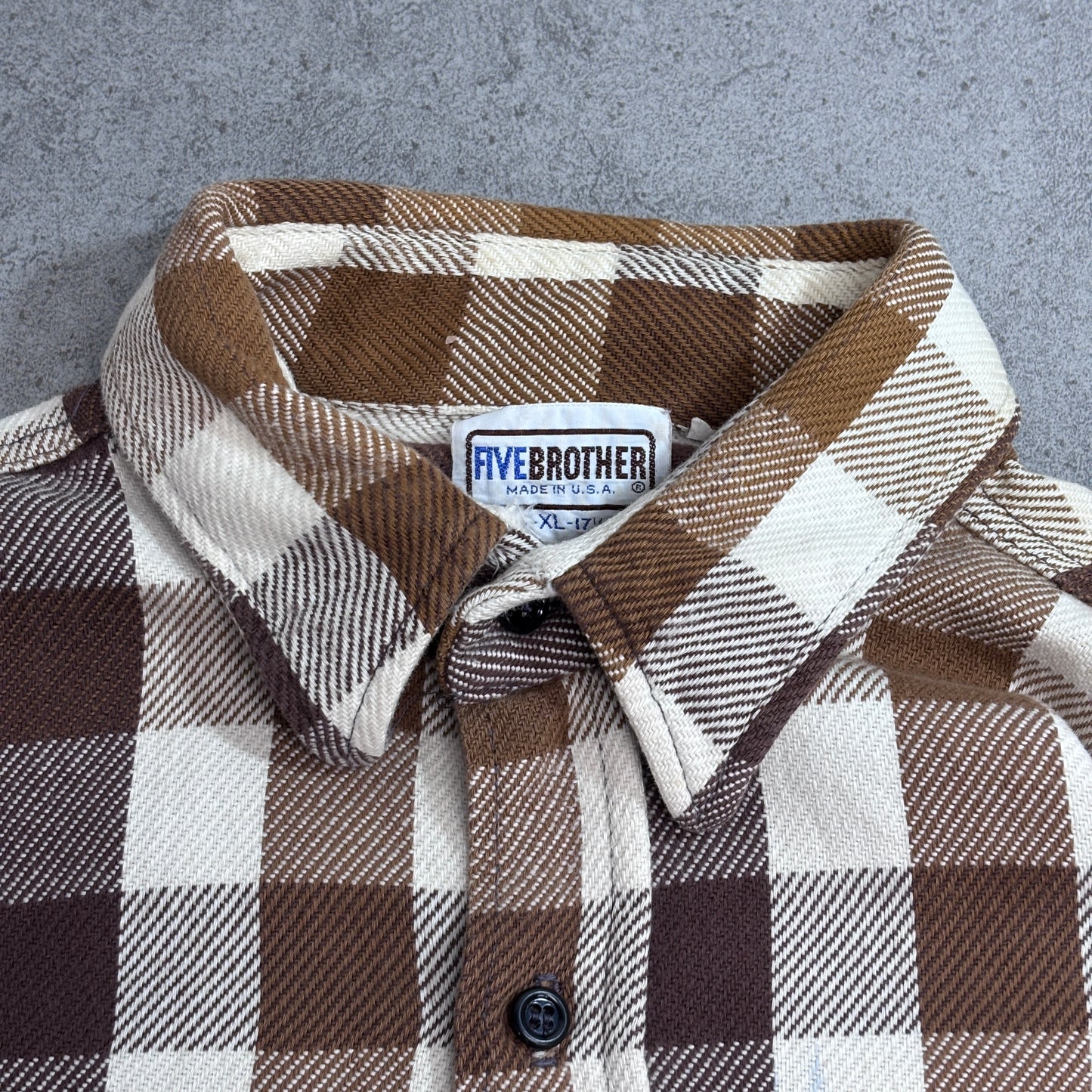 【FIVE BROTHER ヘビーフランネルシャツ】ファイブブラザー USA製 ブラウンチェック ネルシャツ 古着/8-11
