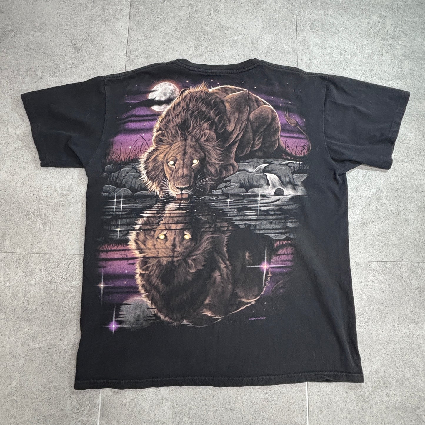 1998 LIQUID BLUE ライオン アニマルプリントTシャツ USA企画 ブラック L｜両面プリント/3-40
