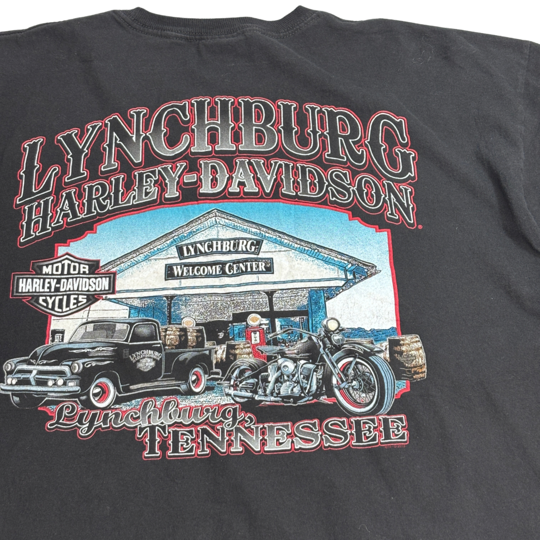【HARLEY-DAVIDSON Lynchburg Tennessee 両面プリントTシャツ】2013年 XL ブラック USAディーラーTシャツ/8-43