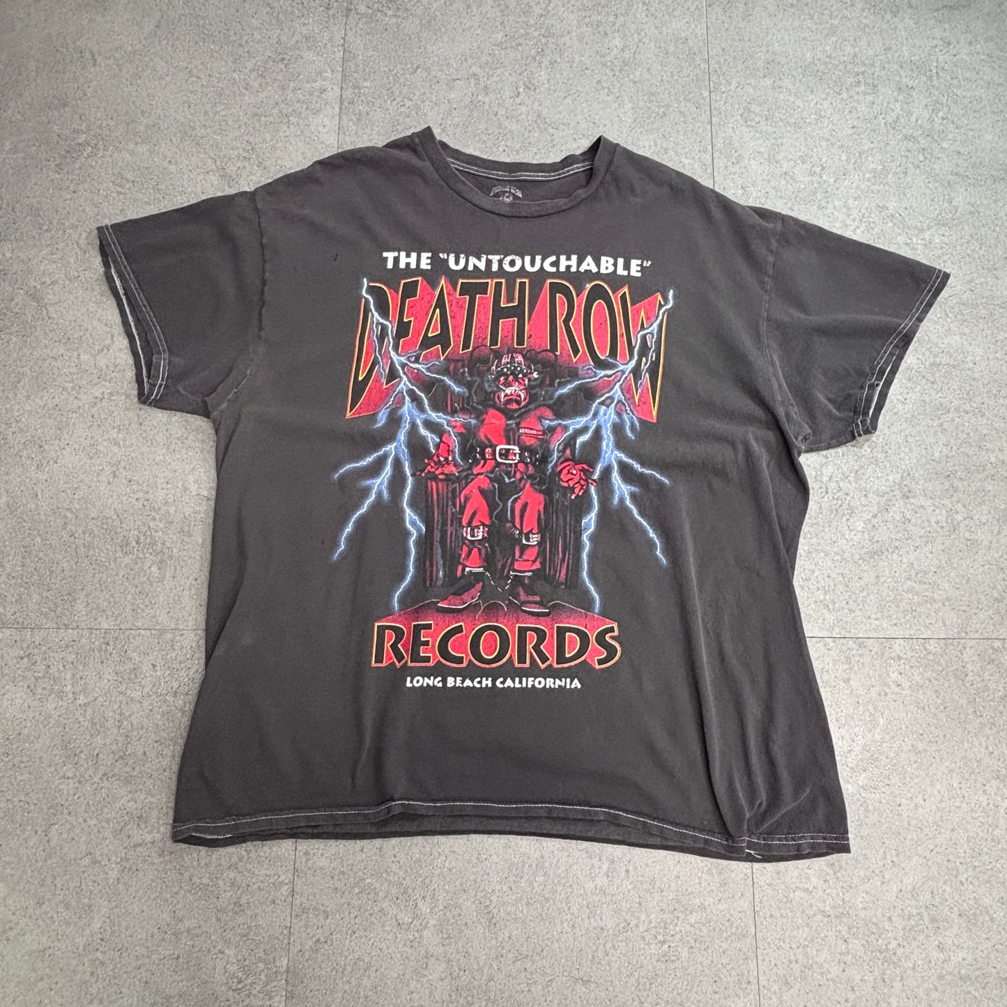 【DEATH ROW RECORDS プリントTシャツ】デスロウレコード HIPHOP RAP オフィシャル ブラック フェード L 古着/7-98