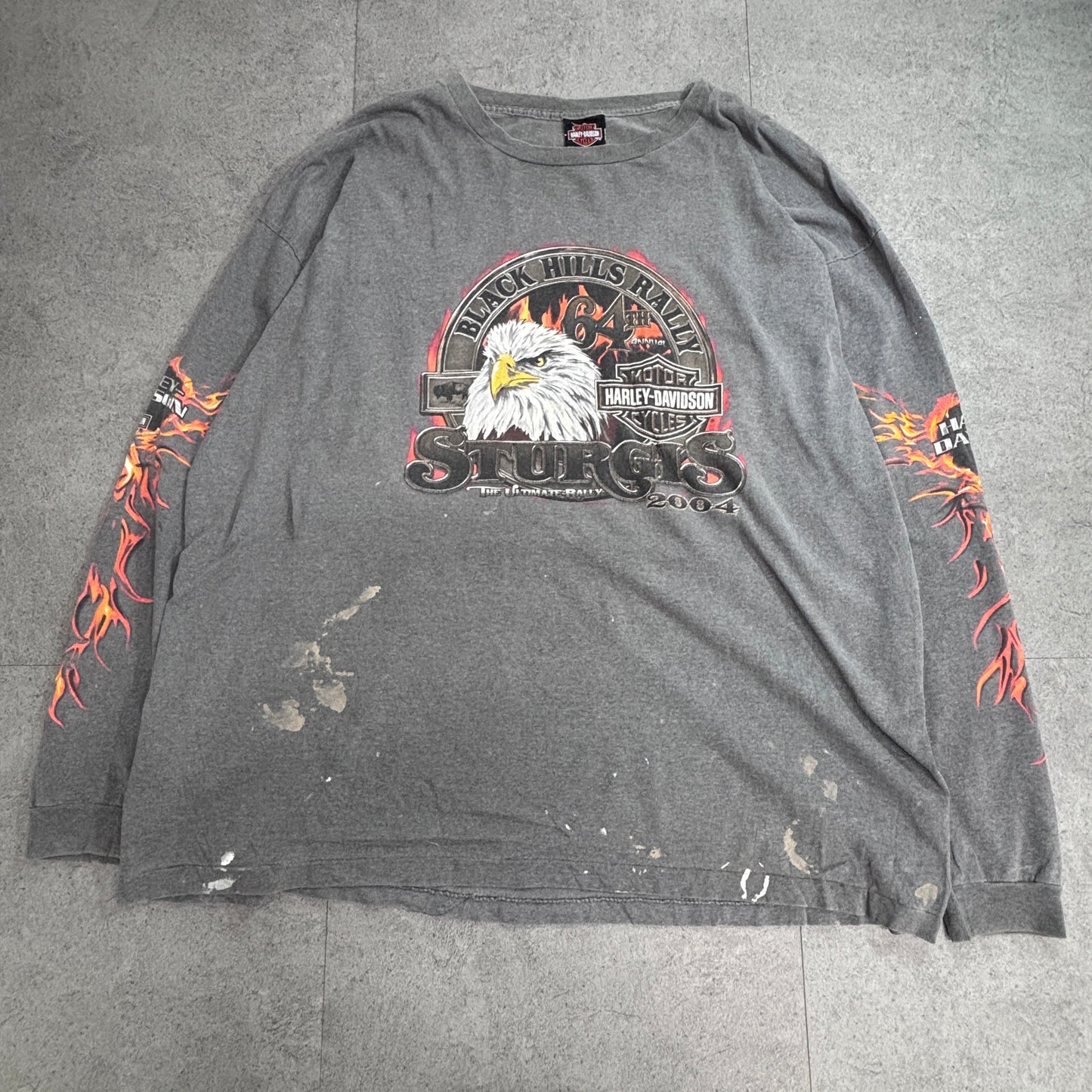 【Harley-Davidson 2004 Sturgis ロングスリーブTシャツ】ブラックヒルズラリー 両面 袖プリント USA製 3X 古着/8-14