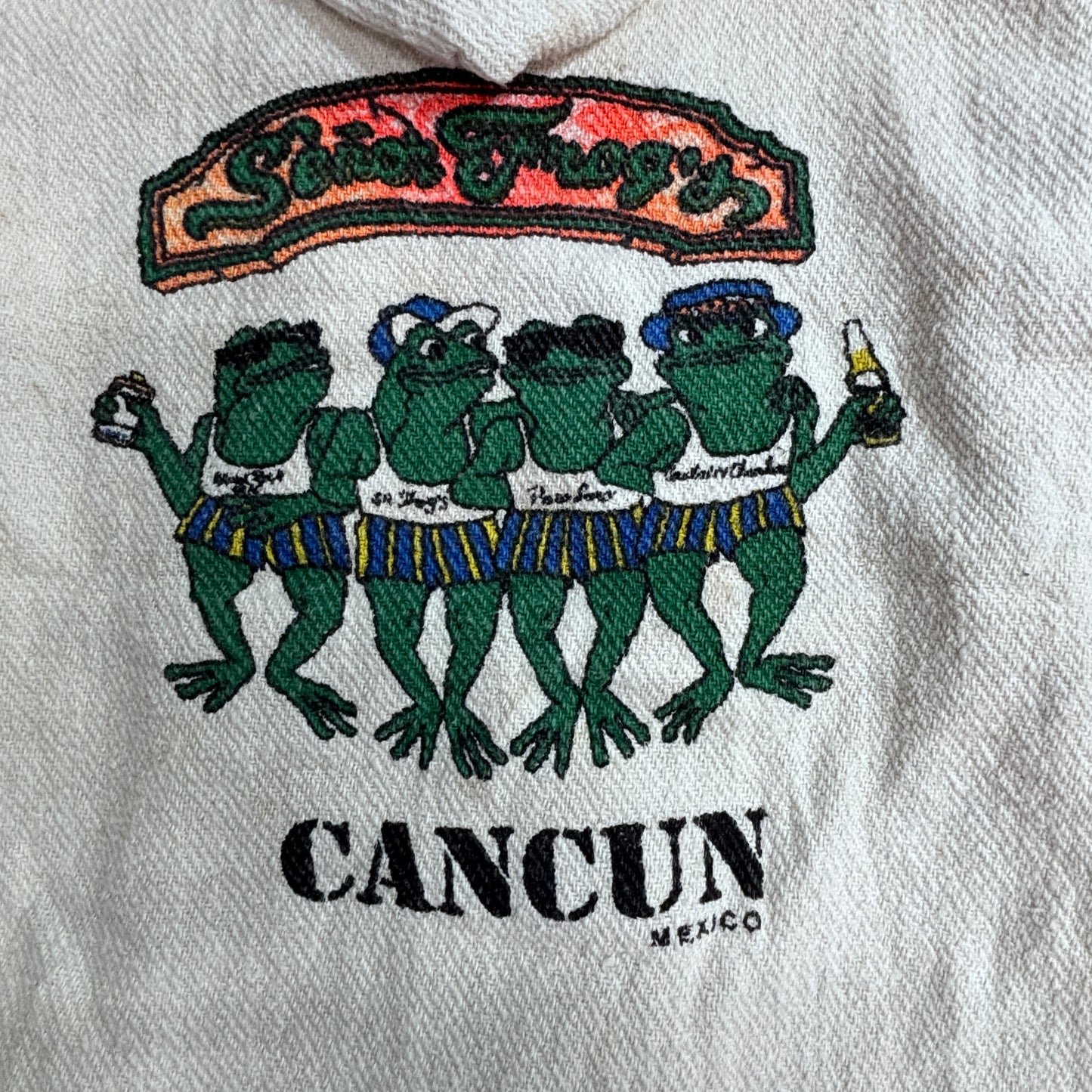 CANCUN メキシカンパーカー メキシコ カンクン フロッグ刺繍 プルオーバー パーカー オフホワイト/3-19