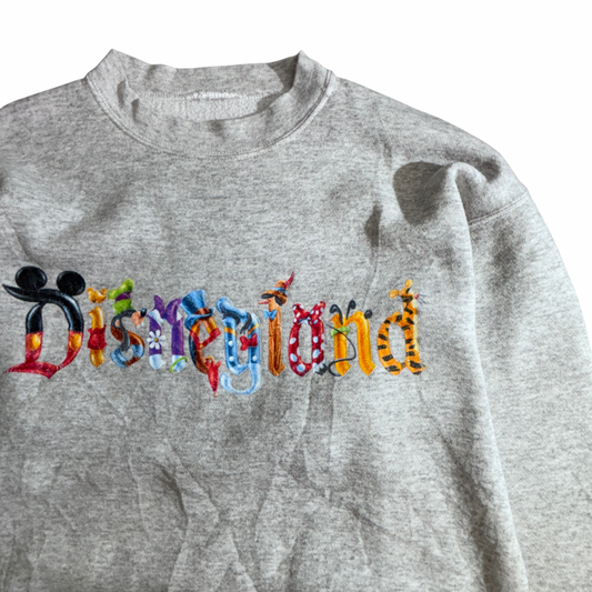 【Disneyland 刺繍スウェット L相当】グレー クルーネック ヴィンテージ/2-87