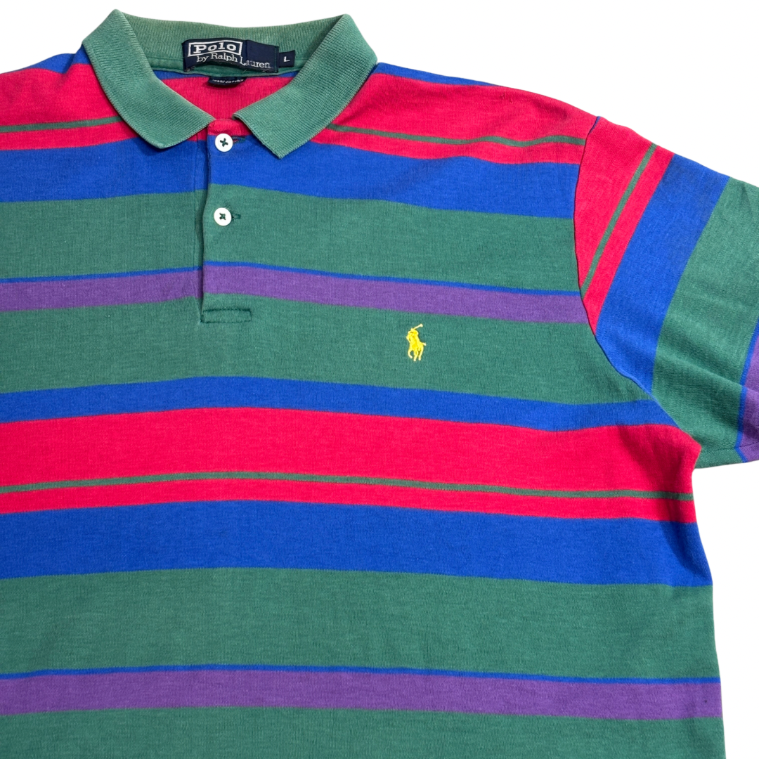 【90s Polo by Ralph Lauren ボーダーポロシャツ USA製 マルチカラー】8-22