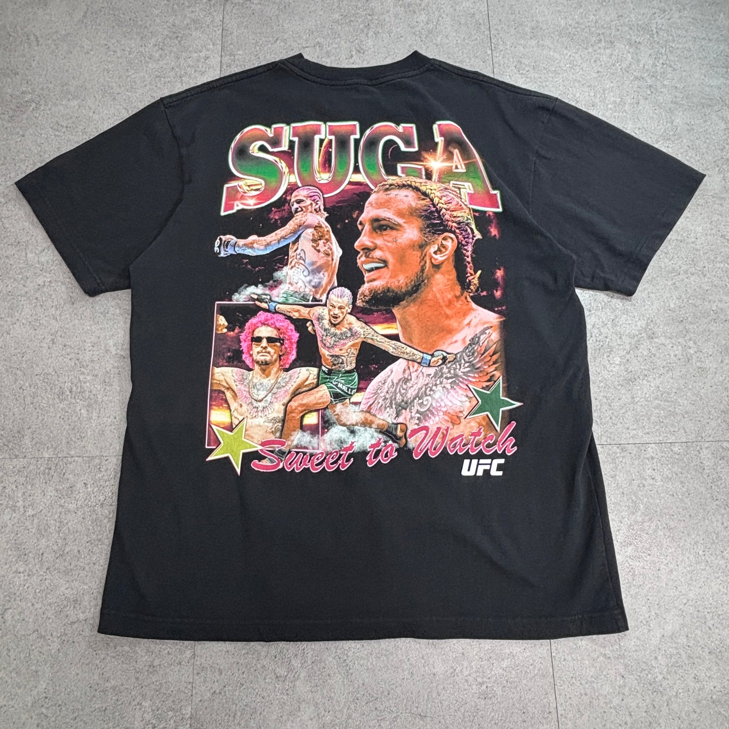 【Sean O’Malley UFC プリントTシャツ】ショーン・オマリー SUGA 両面プリント ブラック 格闘技 MMA 古着/7-113