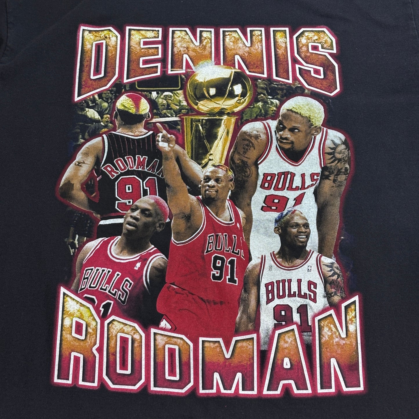 【Dennis Rodman プリントTシャツ】デニス・ロッドマン シカゴ・ブルズ 91 バスケT NBA系 ブラック 古着/7-112