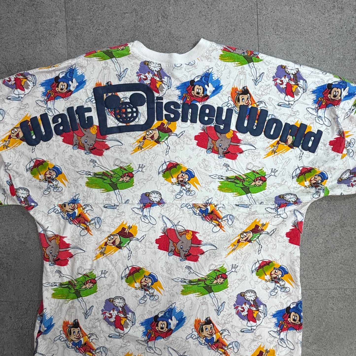 Disney Spirit Jersey ウォルトディズニーワールド 総柄 ロングスリーブTシャツ M USA製 ホワイト/4-36