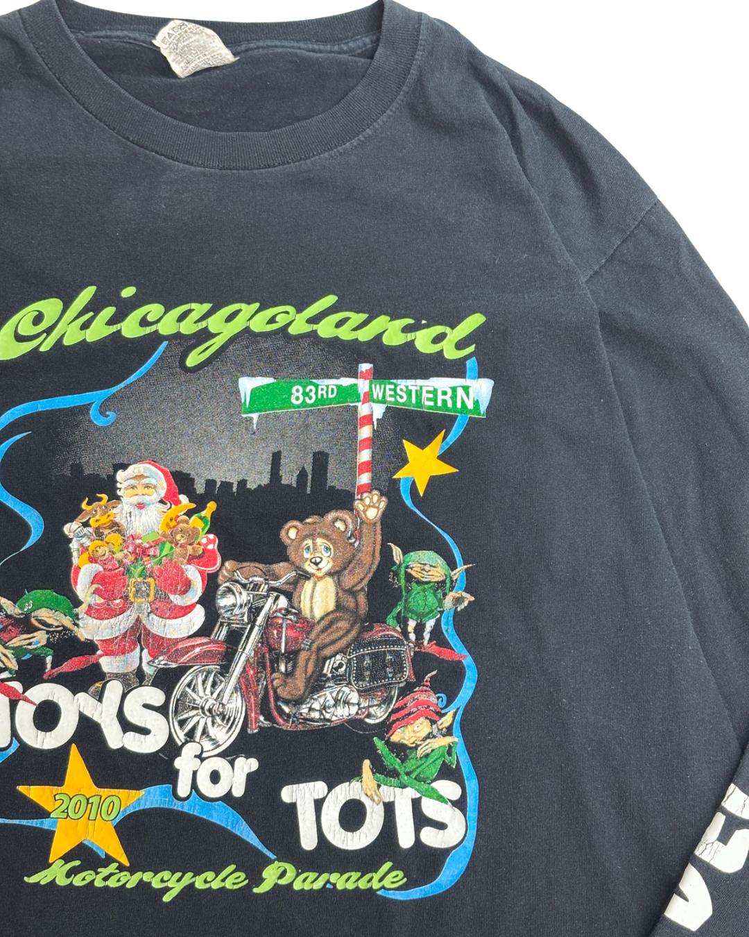 2010年 TOYS for TOTS シカゴランド ロンT ブラック L相当 フェード ボロタグ 企業イベント 長袖Tシャツ/4-14