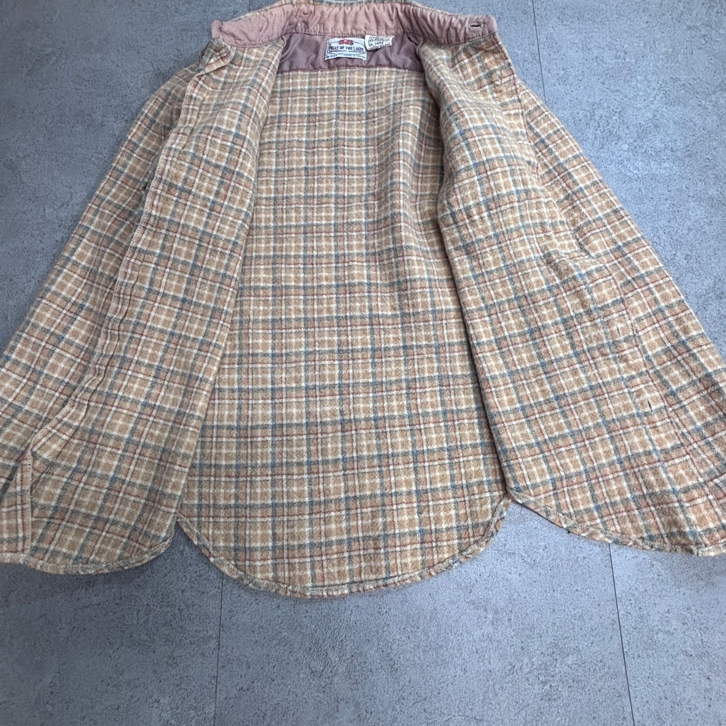 【70s 〜80s FRUIT OF THE LOOM ウールチェックシャツ】ポーランド製 75% WOOL ベージュ L 古着/8-70