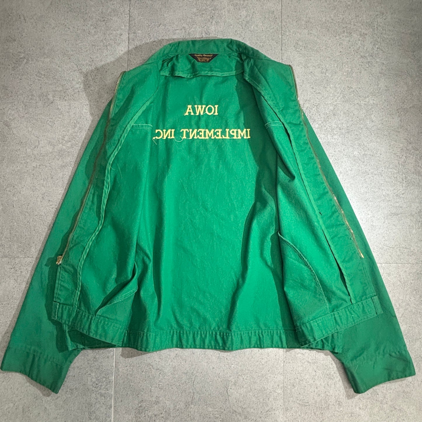 PROTEXALL × John Deere 企業ロゴ 刺繍 ワークジャケット 70s〜80s USA製 TALONジップ IOWA IMPLEMENT INC. グリーン