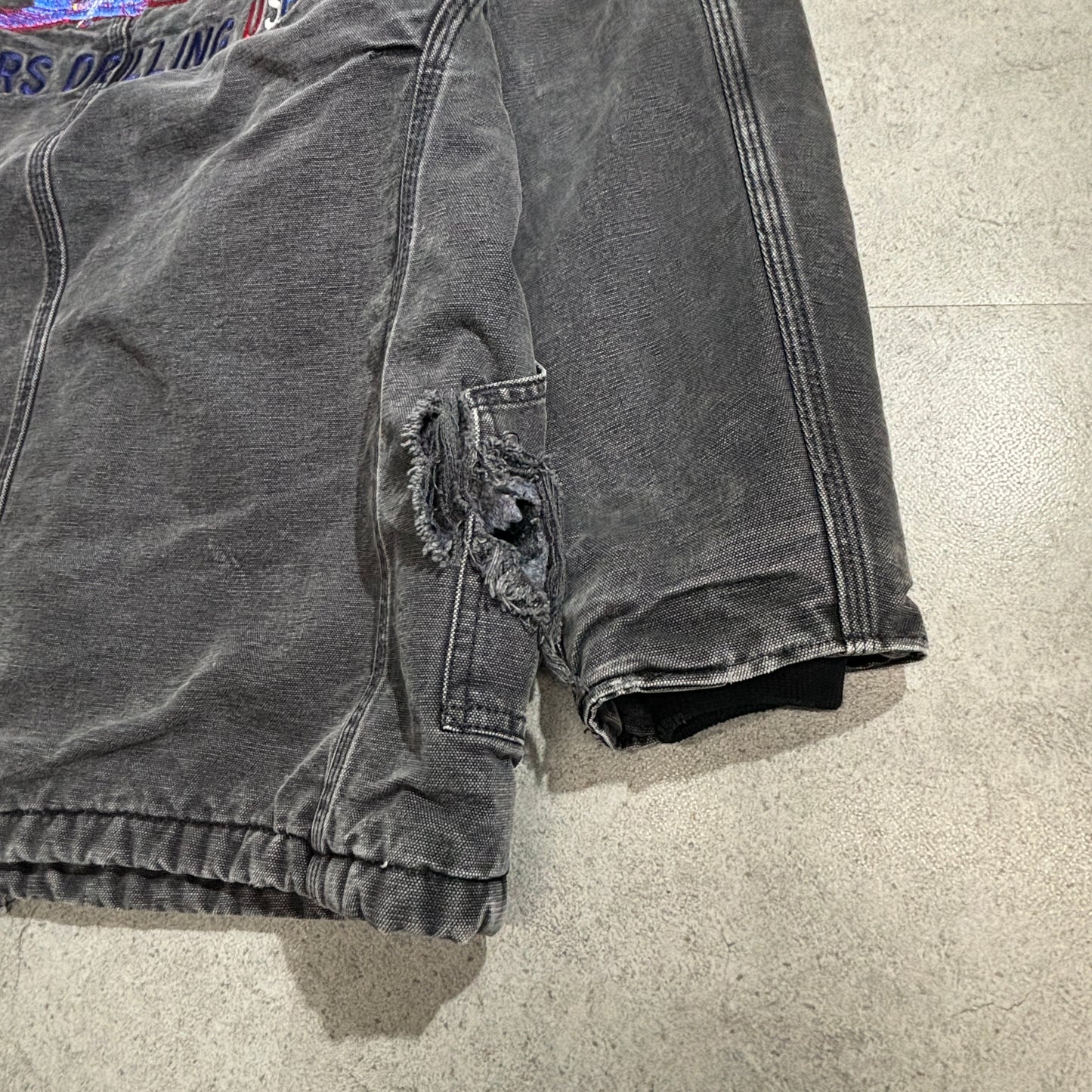 Carhartt ダックカバーオールジャケット ブラック ワーク刺繍 BP Amoco × Nabors Drilling USA 裏地ブランケット 90s