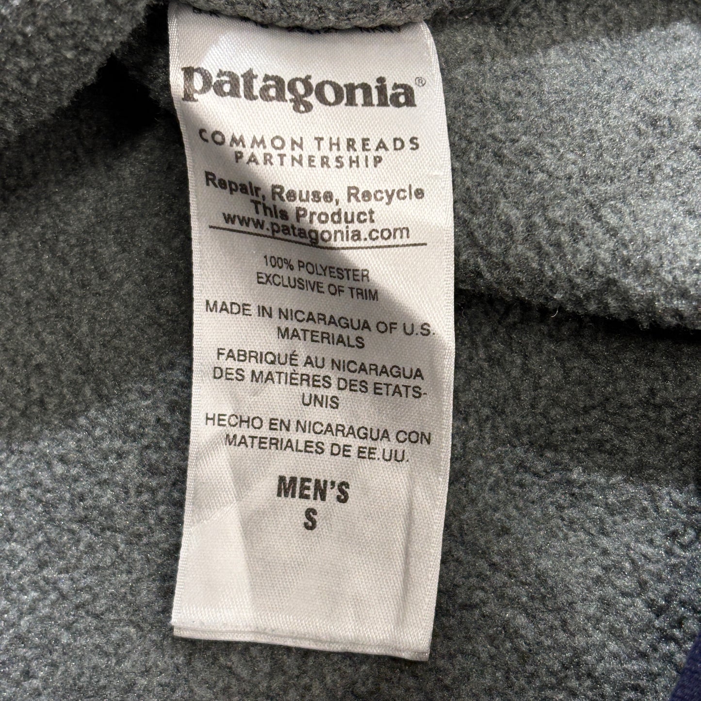 Patagonia SYNCHILLA スナップT フリース プルオーバー グレー×ネイビー Sサイズ 90s復刻風 ニカラグア製