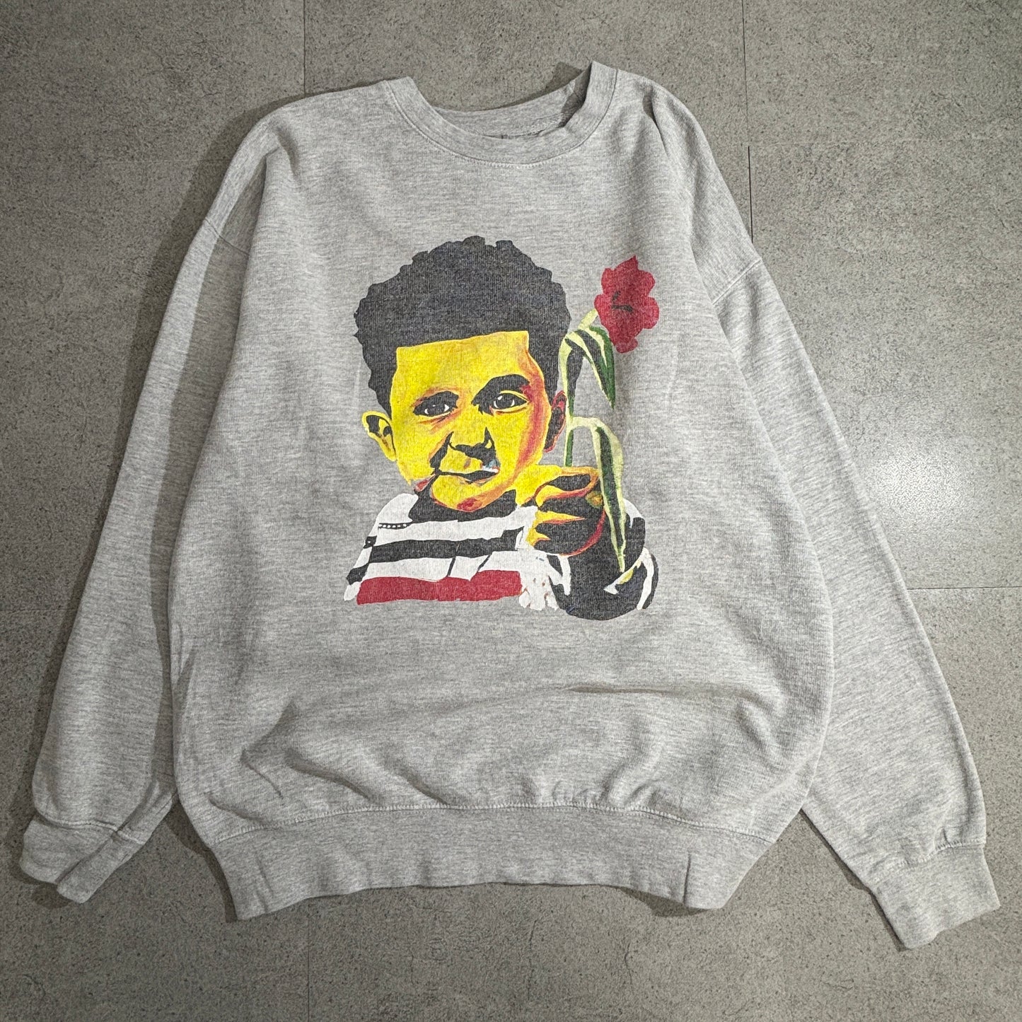 【アートプリント】Boy with Flower スウェットトレーナー グレー Cotton Heritage ボディ XL ストリート アート