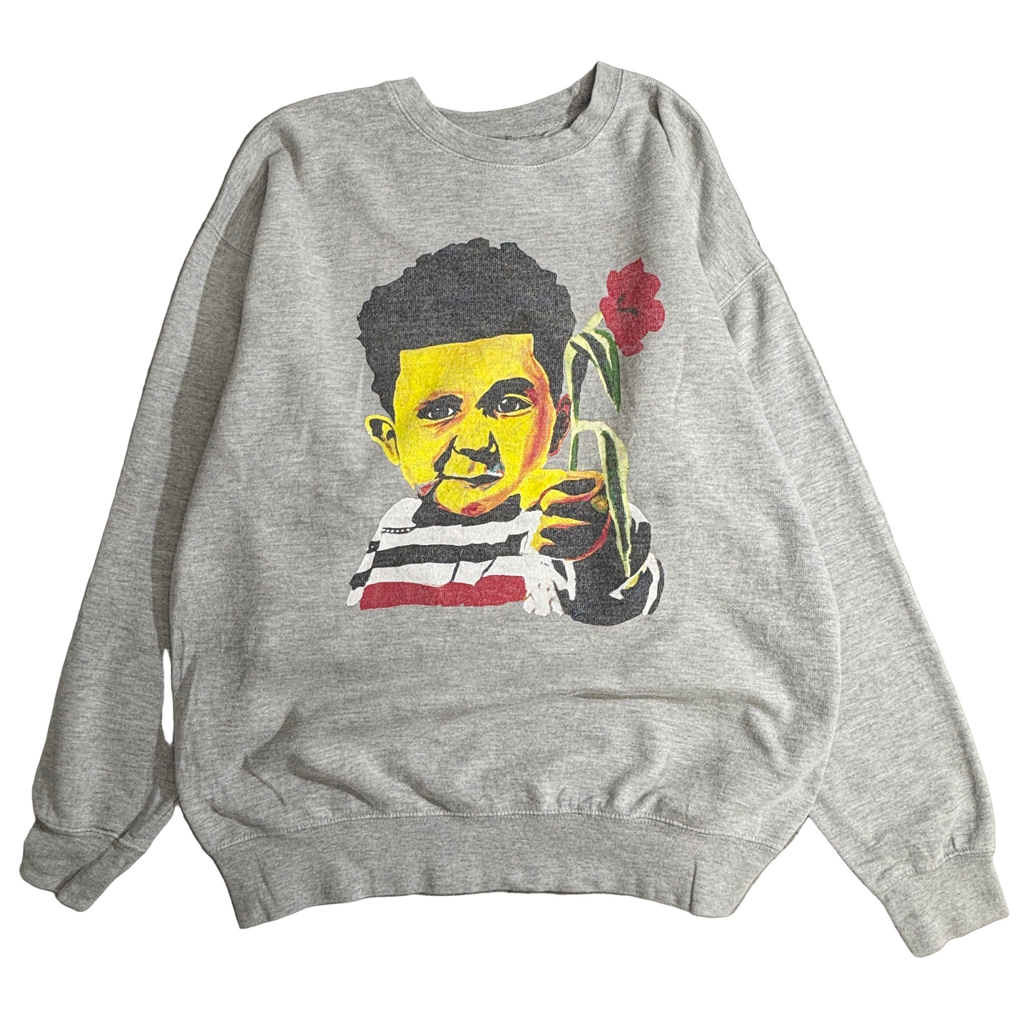 【アートプリント】Boy with Flower スウェットトレーナー グレー Cotton Heritage ボディ XL ストリート アート