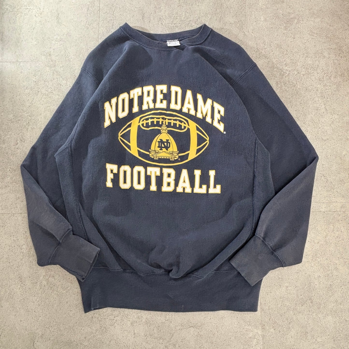 【90s USA製】Champion Reverse Weave スウェット XL 紺×イエロー ノートルダム大学 フットボール リバースウィーブ　フェード