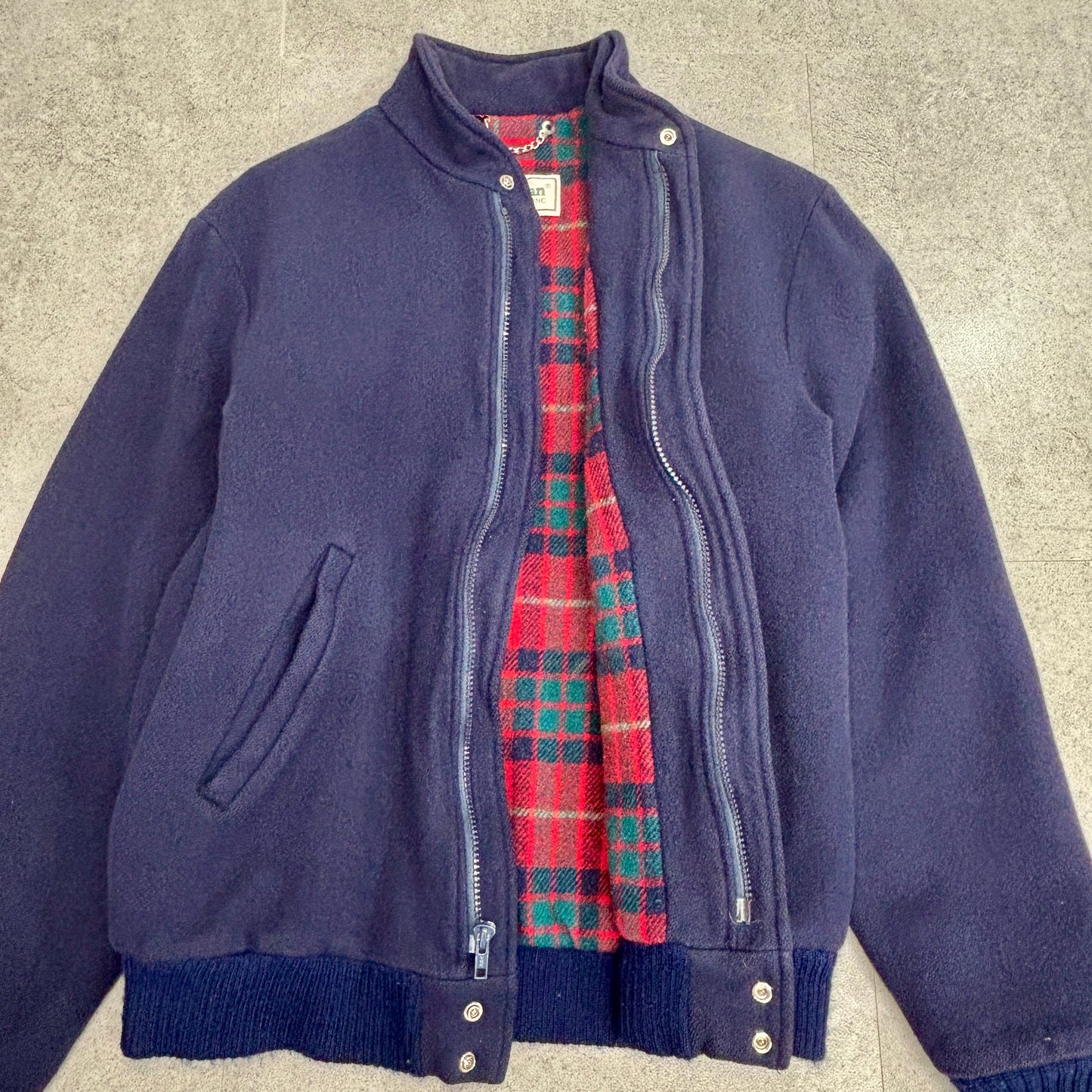 【90s USA製】L.L.Bean ウールジャケット ネイビー チェックライナー付き Mサイズ