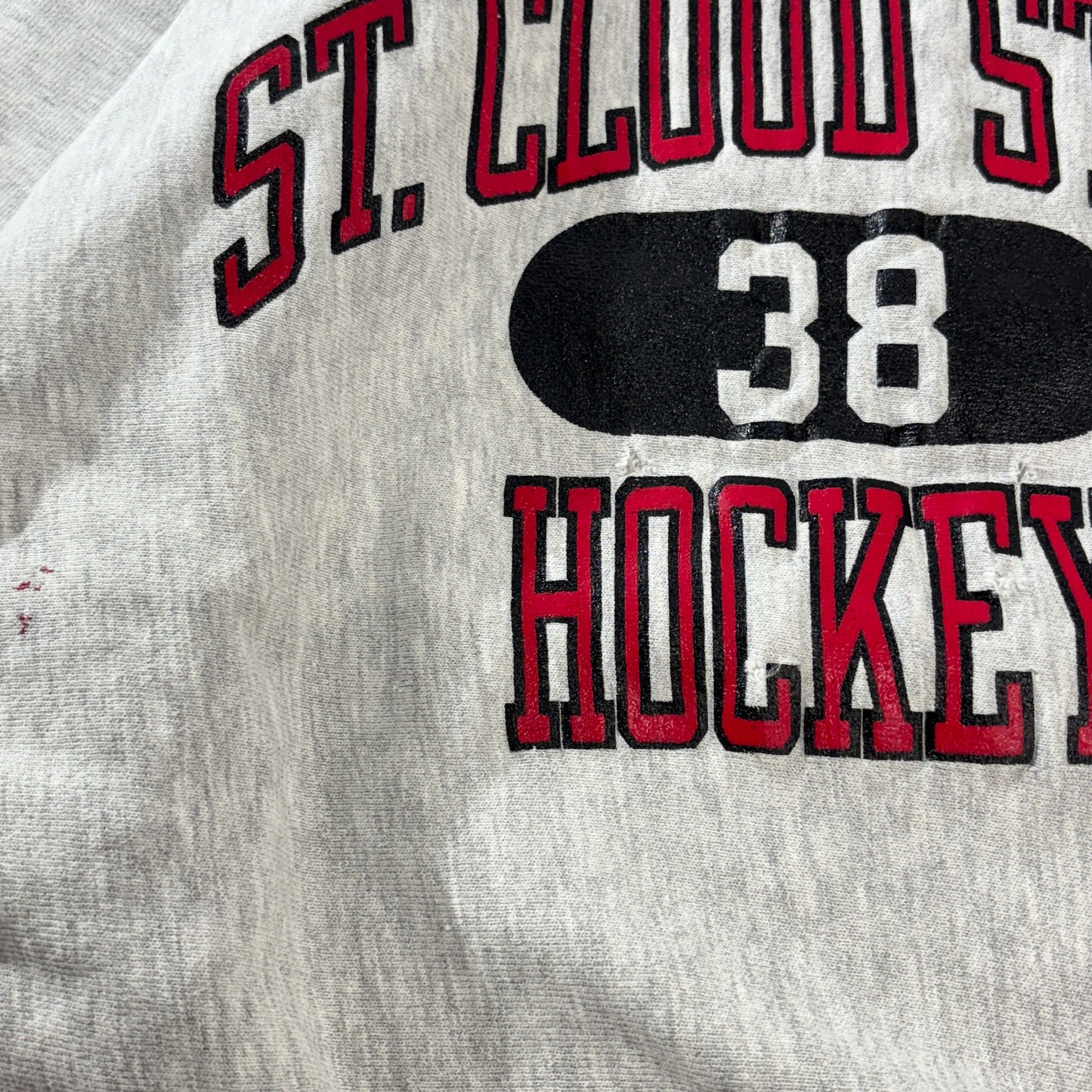 【USA製】Champion リバースウィーブ スウェット “ST. CLOUD STATE HOCKEY” XL 霜降りグレー　　　　　90s