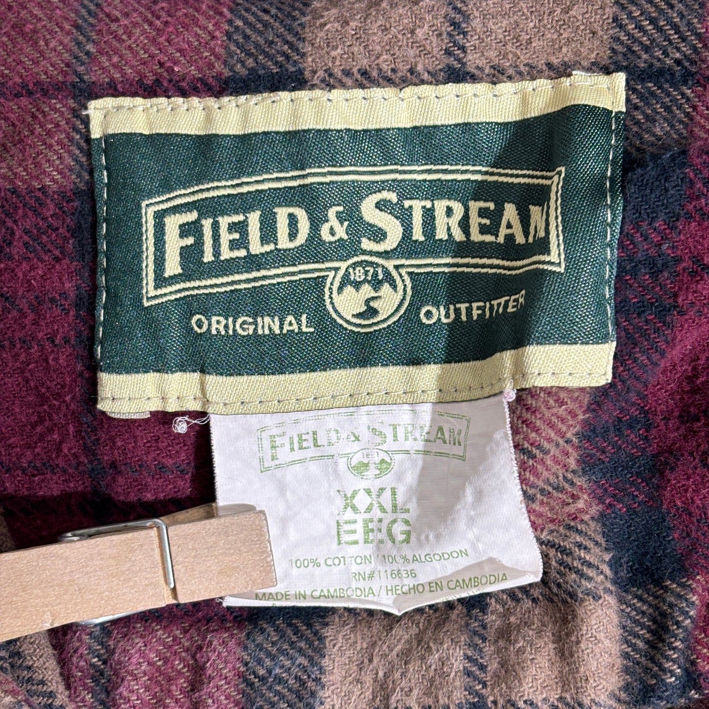 FIELD & STREAM チェック フランネルシャツ XXL カンボジア製 100%コットン アウトドアシャツ