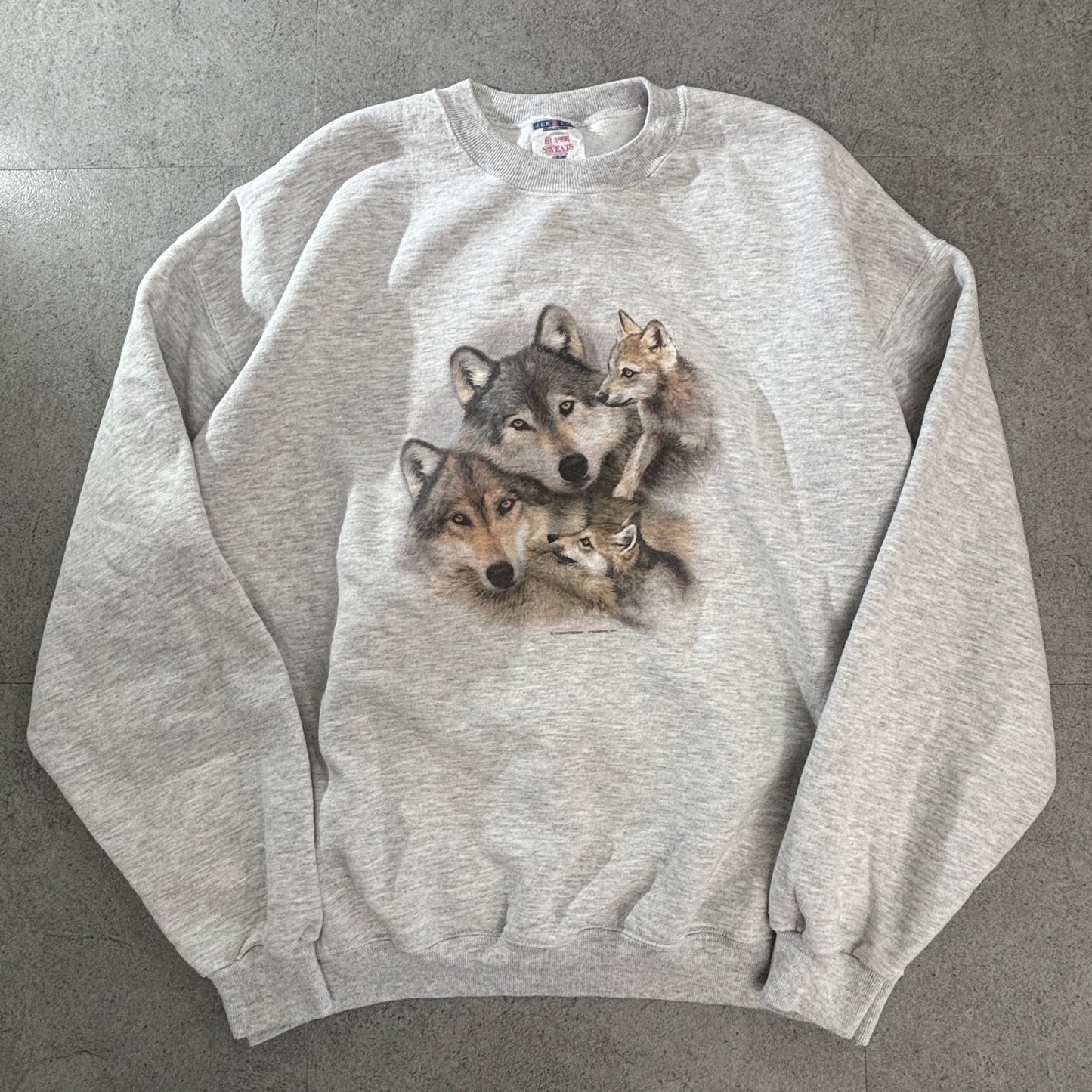 JERZEES “WOLF PACK” フォトリアル ウルフプリント スウェット XL 霜降りグレー／メキシコ製 NuBlend アニマル USAムード