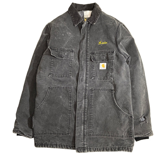 Carhartt ダックカバーオールジャケット ブラック ワーク刺繍 BP Amoco × Nabors Drilling USA 裏地ブランケット 90s