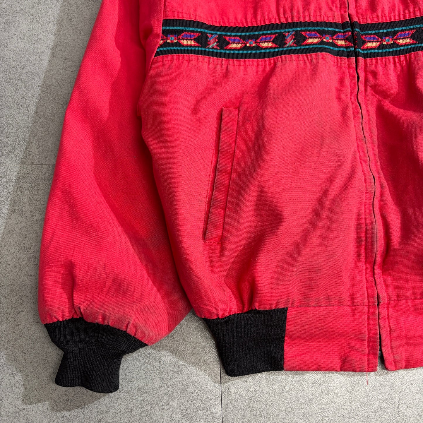 Western Frontier USA製 ネイティブ柄 テープ装飾 ジップジャケット レッド×ブラック 80s〜90s