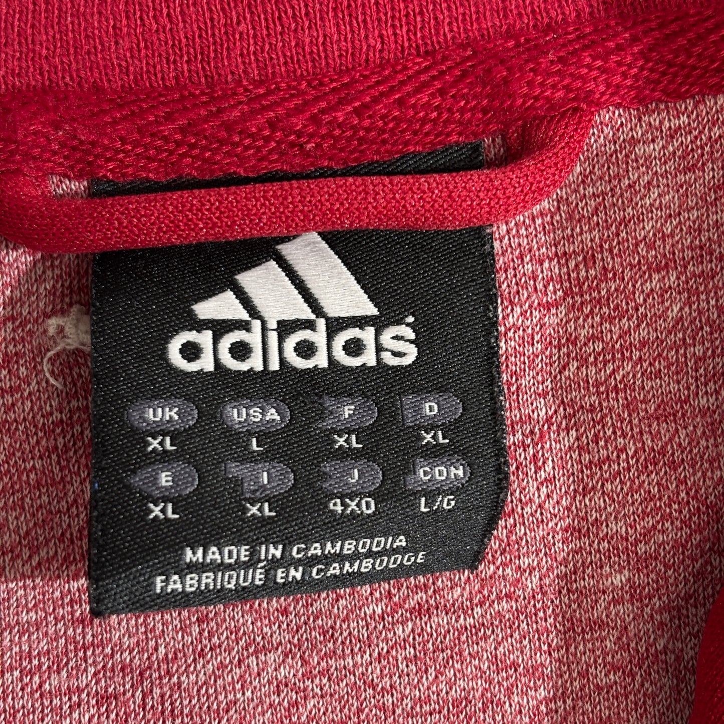 【adidas】Adolf Dassler 刺繍 トラックジャケット レッド×ホワイト Lサイズ カンボジア製 アディダス トラックトップ ジャージ 古着