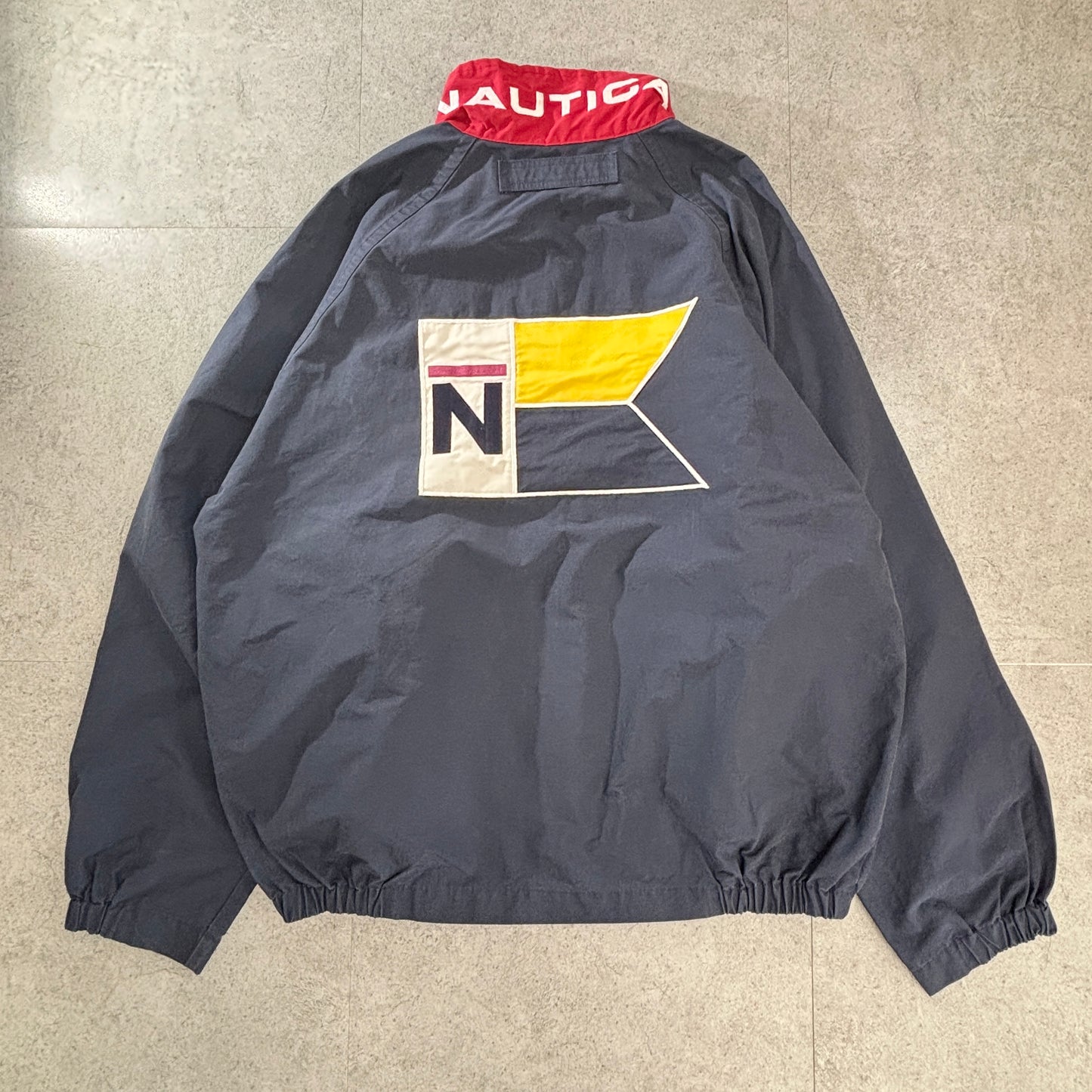 NAUTICA ビッグフラッグ 背面ワッペン セーリングジャケット L ネイビー×レッド 90s～00s フィリピン製 メッシュライナー
