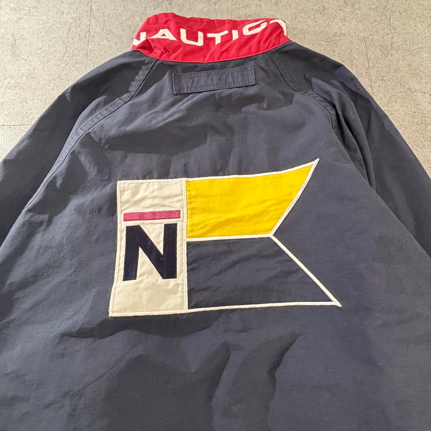 NAUTICA ビッグフラッグ 背面ワッペン セーリングジャケット L ネイビー×レッド 90s～00s フィリピン製 メッシュライナー