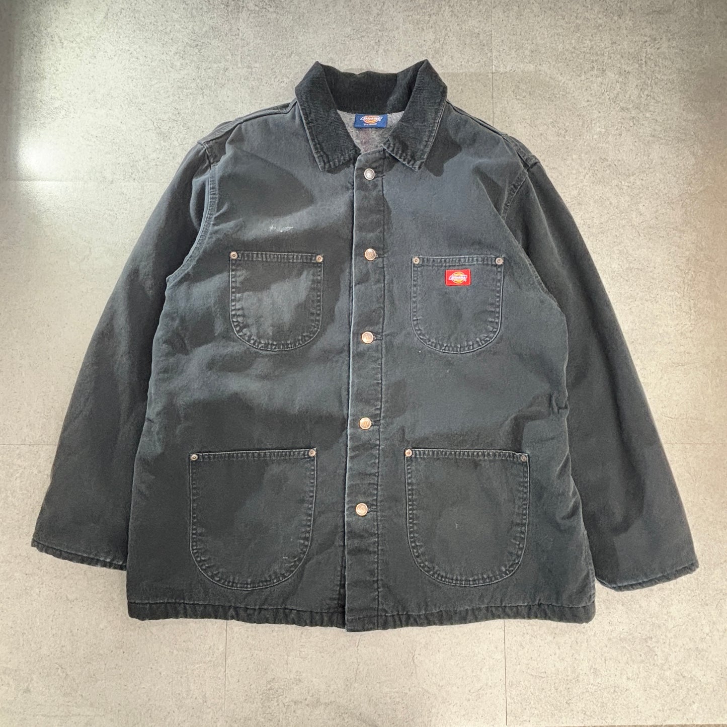 Dickies ダック地 チョアコート/カバーオール /ブラック/コーデュロイ襟/裏起毛キルティング/ワークジャケット XL