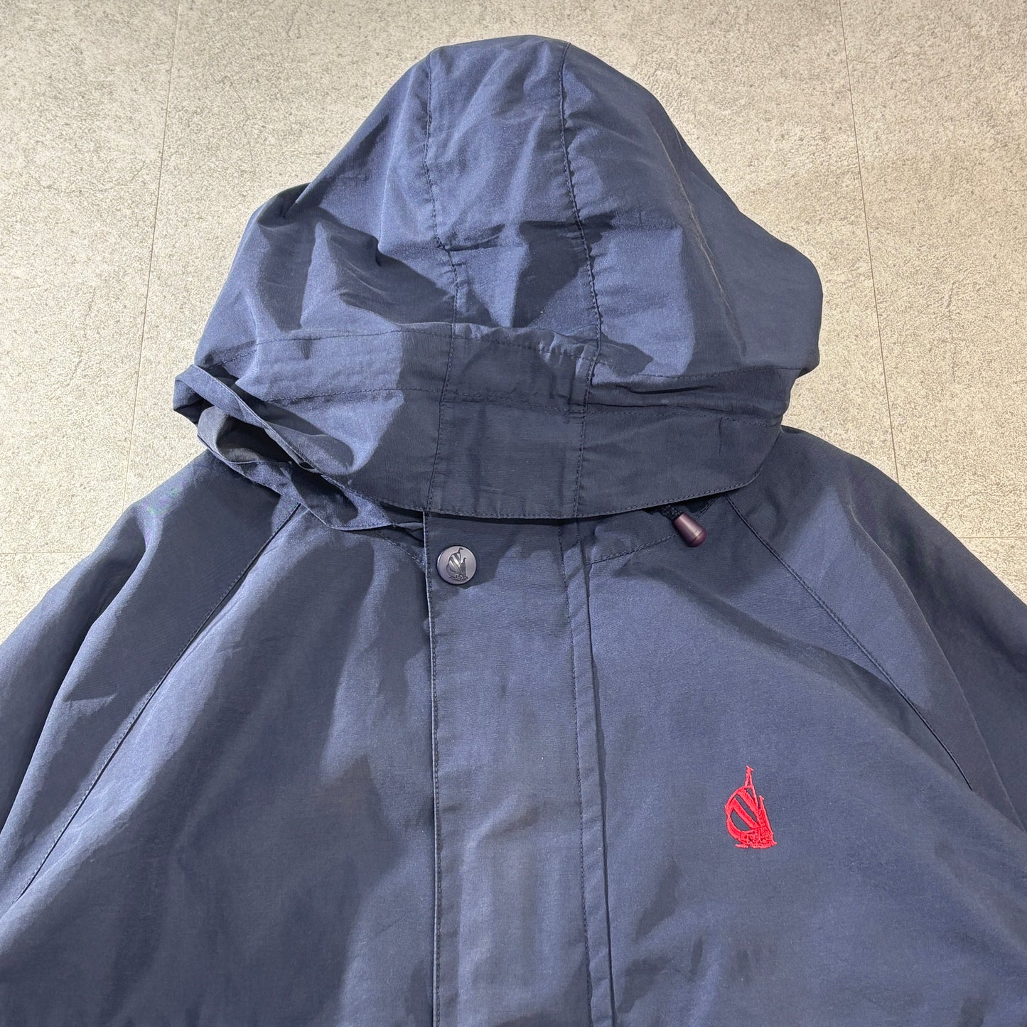 NAUTICA 90s ツートーン パッカブルフード セーリングジャケット L 紺×グリーン コットン×マイクロポリ 台湾製 Jクラスロゴ