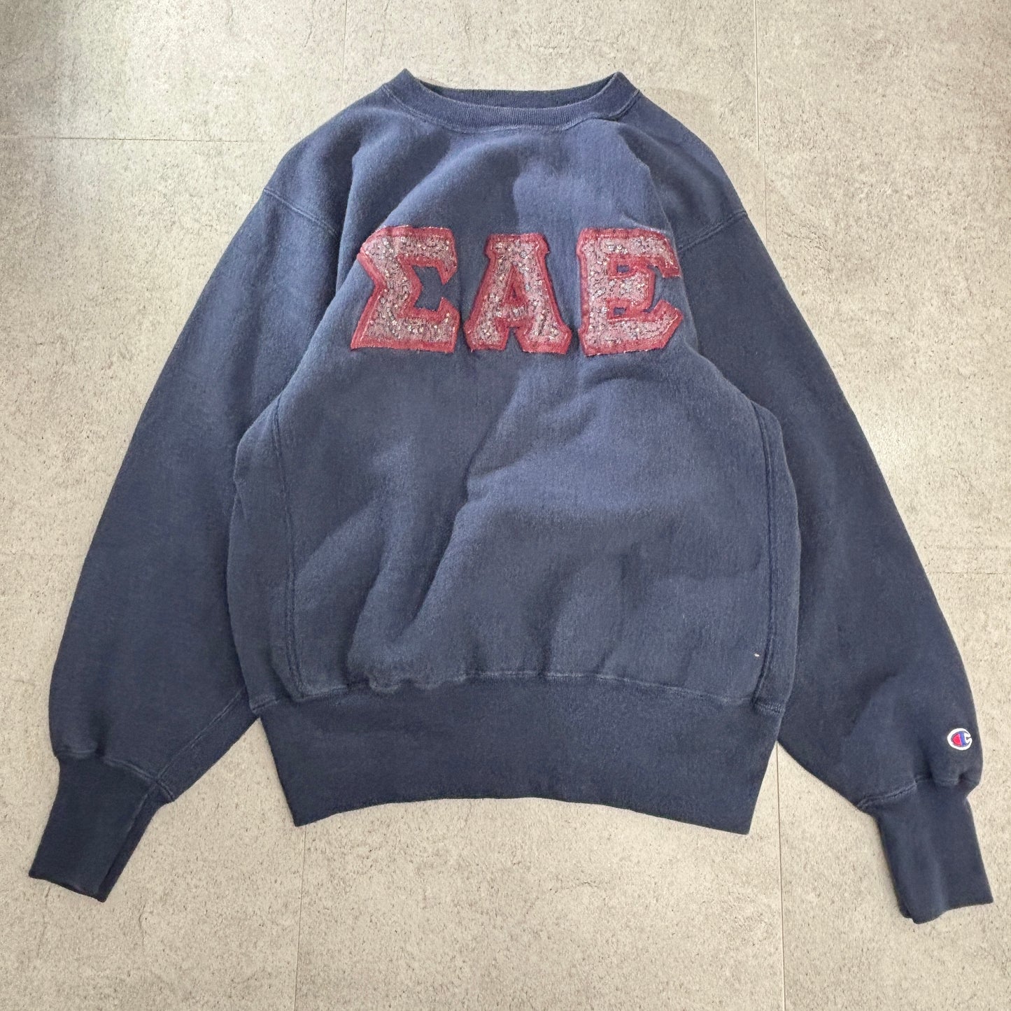 【USA製 90s ヴィンテージ】Champion Reverse Weave スウェット ネイビー Lサイズ ギリシャ文字 ΣΑΕ 刺繍 カレッジデザイン