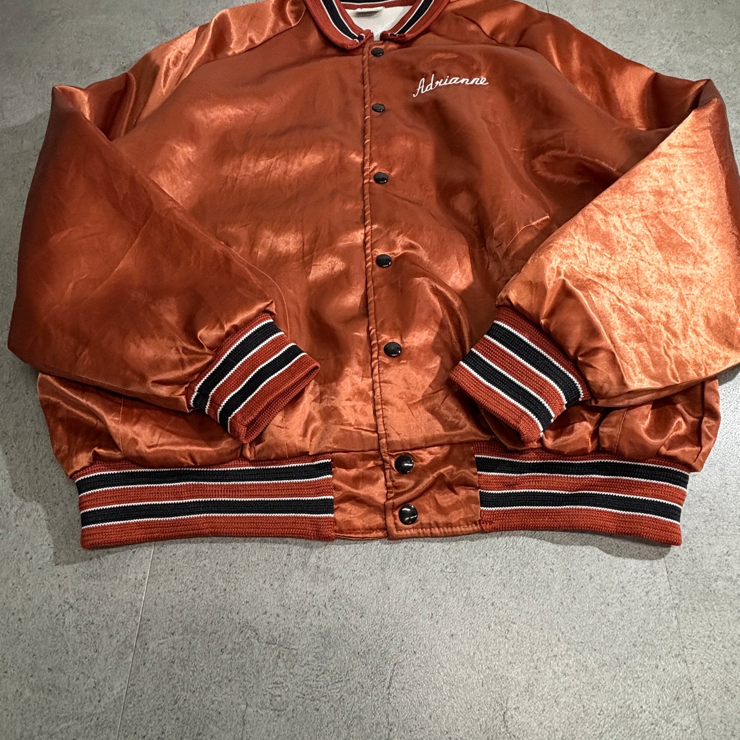 ARISTO JAC by Hilton サテンスタジャン Made in U.S.A. ブラウンオレンジ XL 90s ヴィンテージ