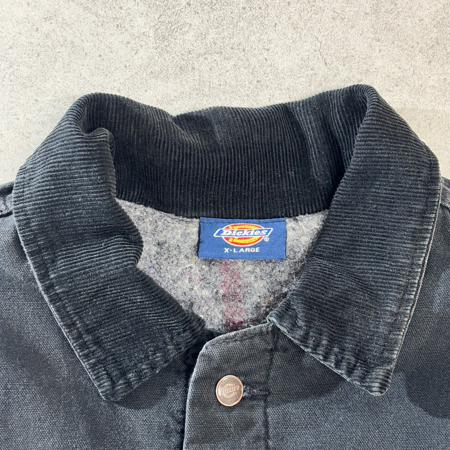 Dickies ダック地 チョアコート/カバーオール /ブラック/コーデュロイ襟/裏起毛キルティング/ワークジャケット XL