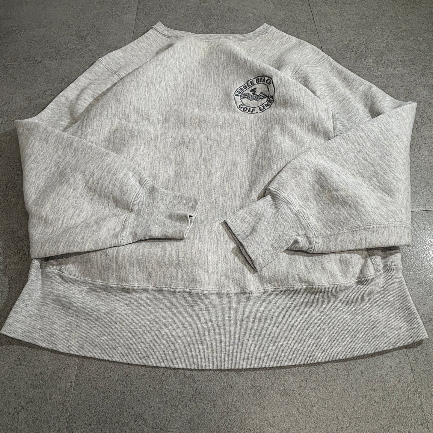 【Champion】トリコタグ USA製 Reverse Weave “PEBBLE BEACH GOLF LINKS” 刺繍スウェット グレー L チャンピオン リバースウィーブ アメリカ製 90s ゴルフ ヴィンテージ