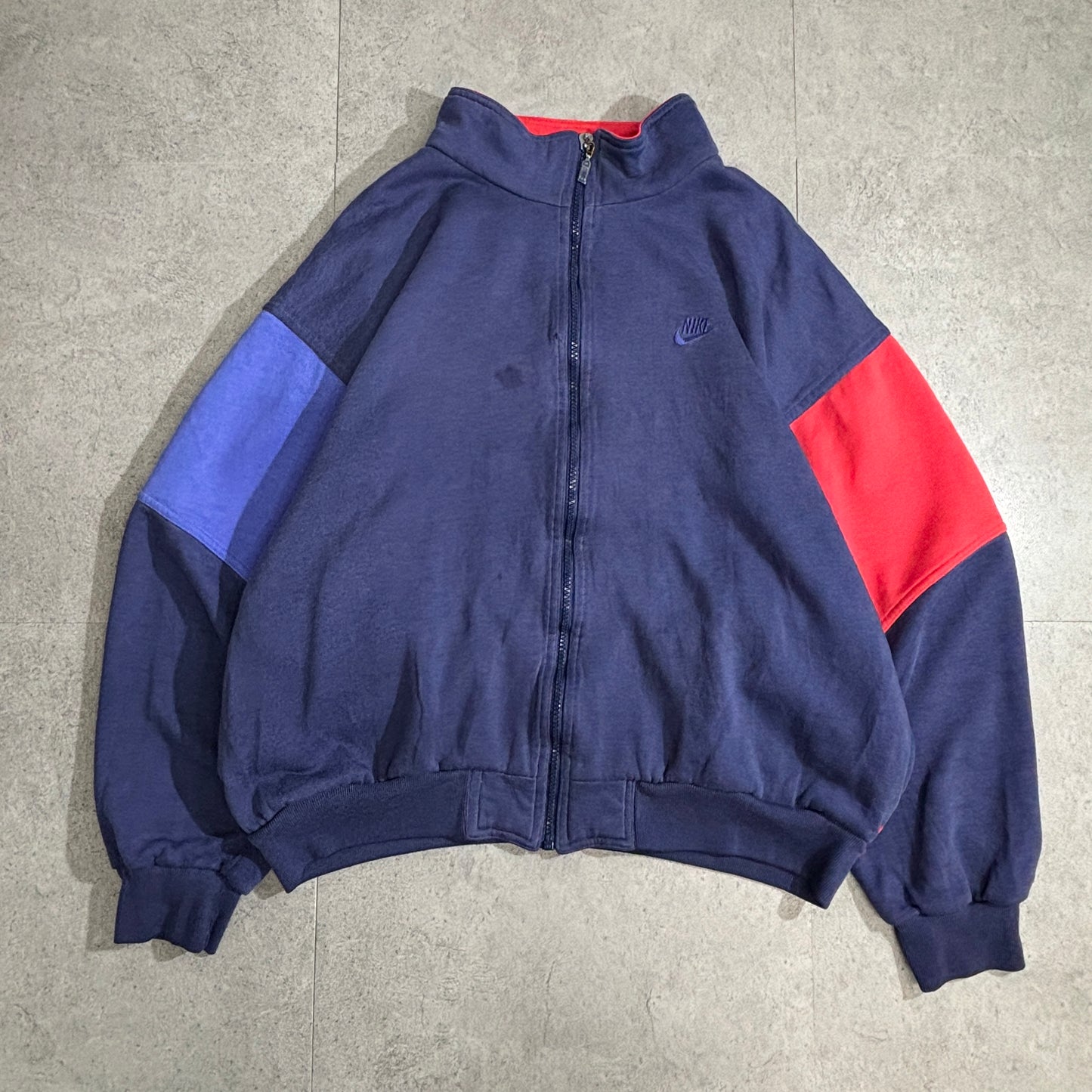 【90s NIKE】ヴィンテージ トラックジャケット ネイビー×レッド 切替デザイン スウェット素材 スポーツミックス ナイキ