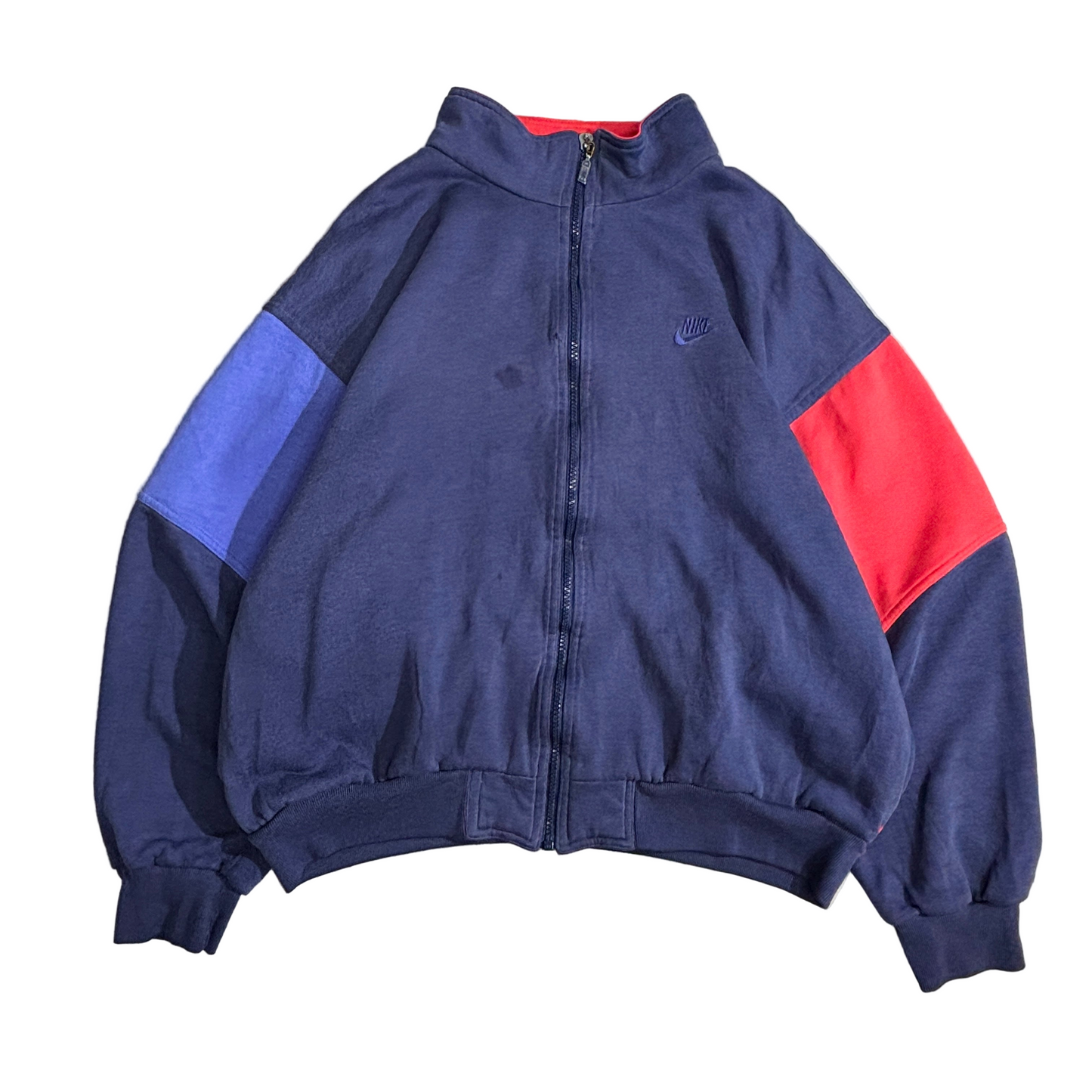【90s NIKE】ヴィンテージ トラックジャケット ネイビー×レッド 切替デザイン スウェット素材 スポーツミックス ナイキ