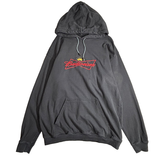 Budweiser バドワイザー 刺繍ロゴ プルオーバーパーカー ブラック スウェットフーディ ビールブランド