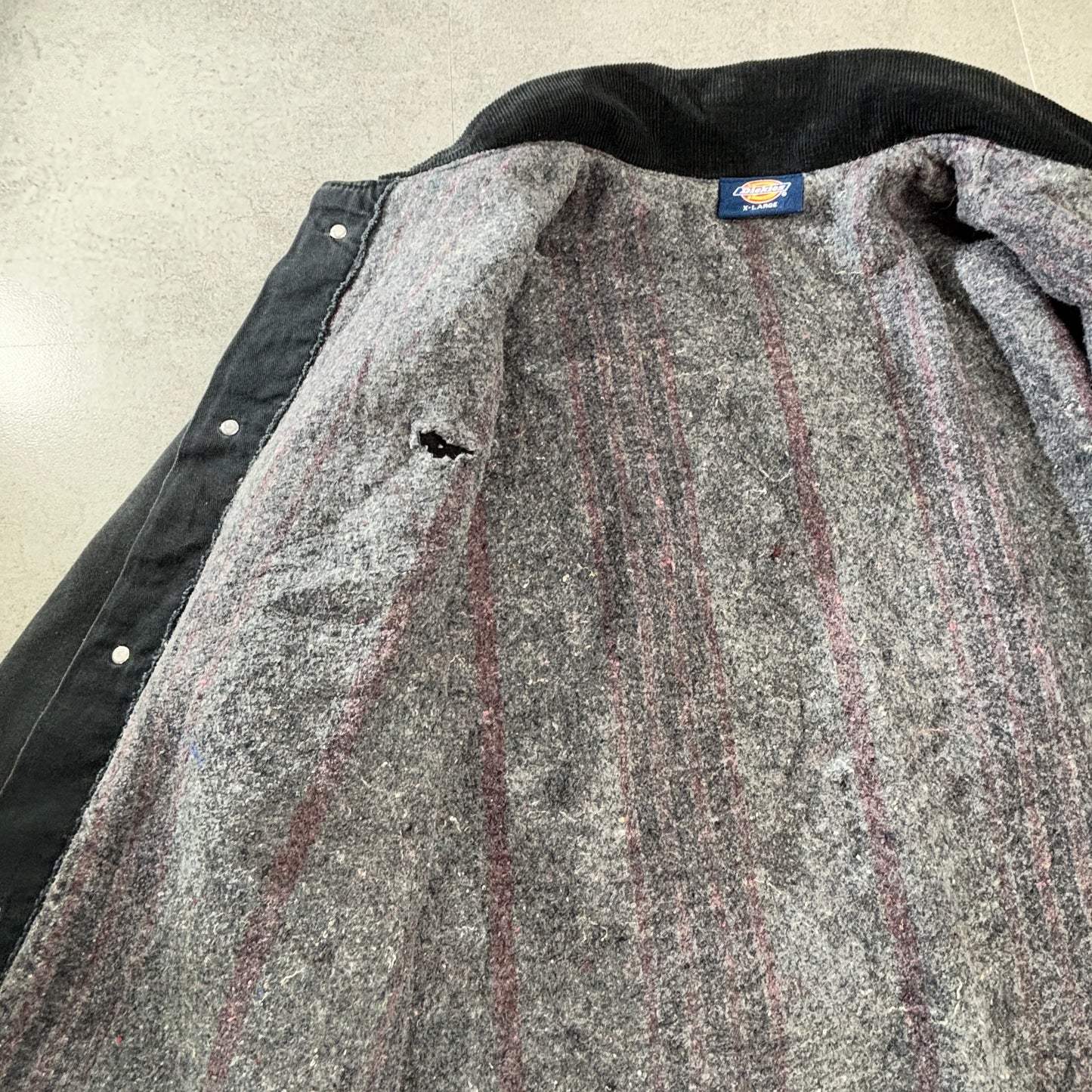 Dickies ダック地 チョアコート/カバーオール /ブラック/コーデュロイ襟/裏起毛キルティング/ワークジャケット XL