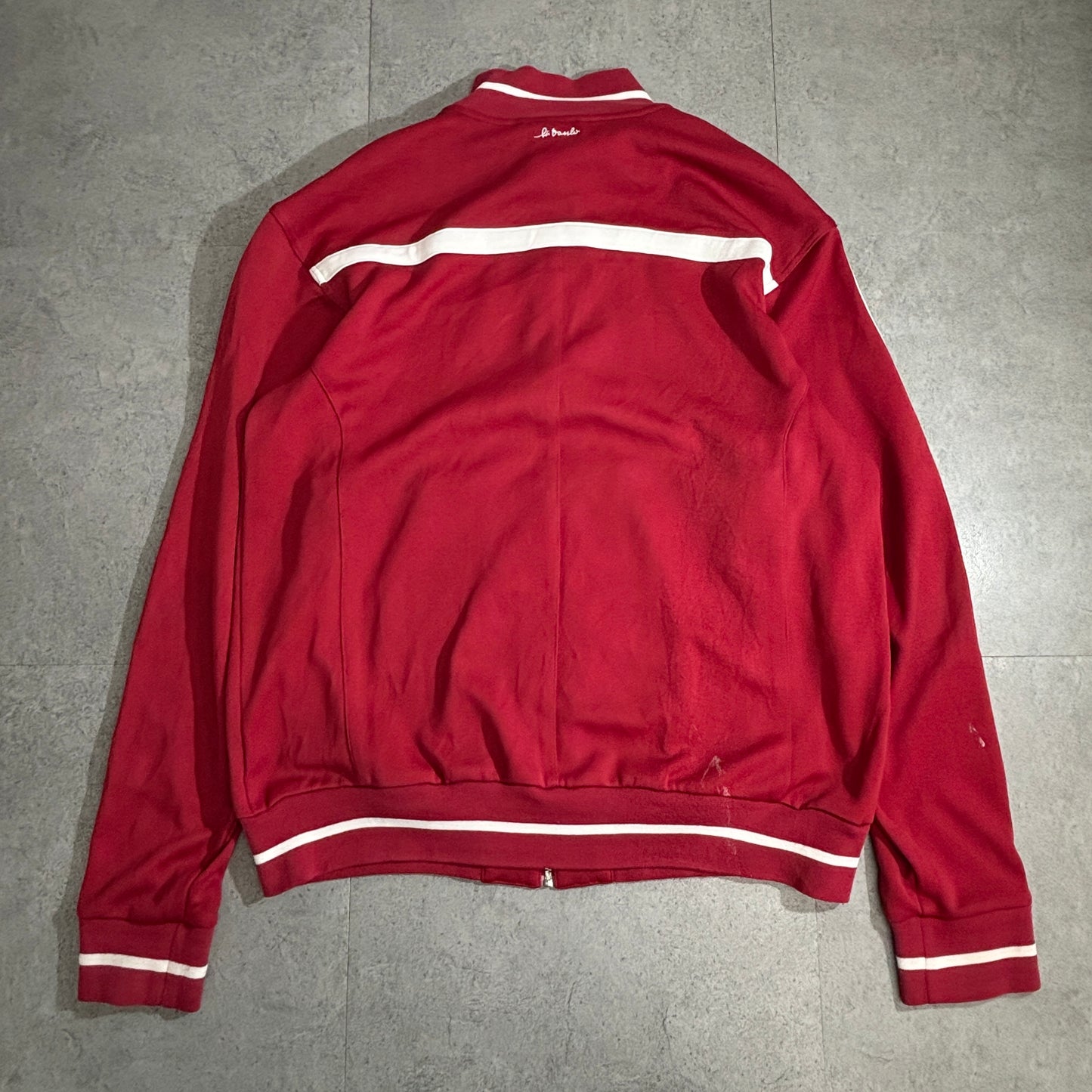 【adidas】Adolf Dassler 刺繍 トラックジャケット レッド×ホワイト Lサイズ カンボジア製 アディダス トラックトップ ジャージ 古着